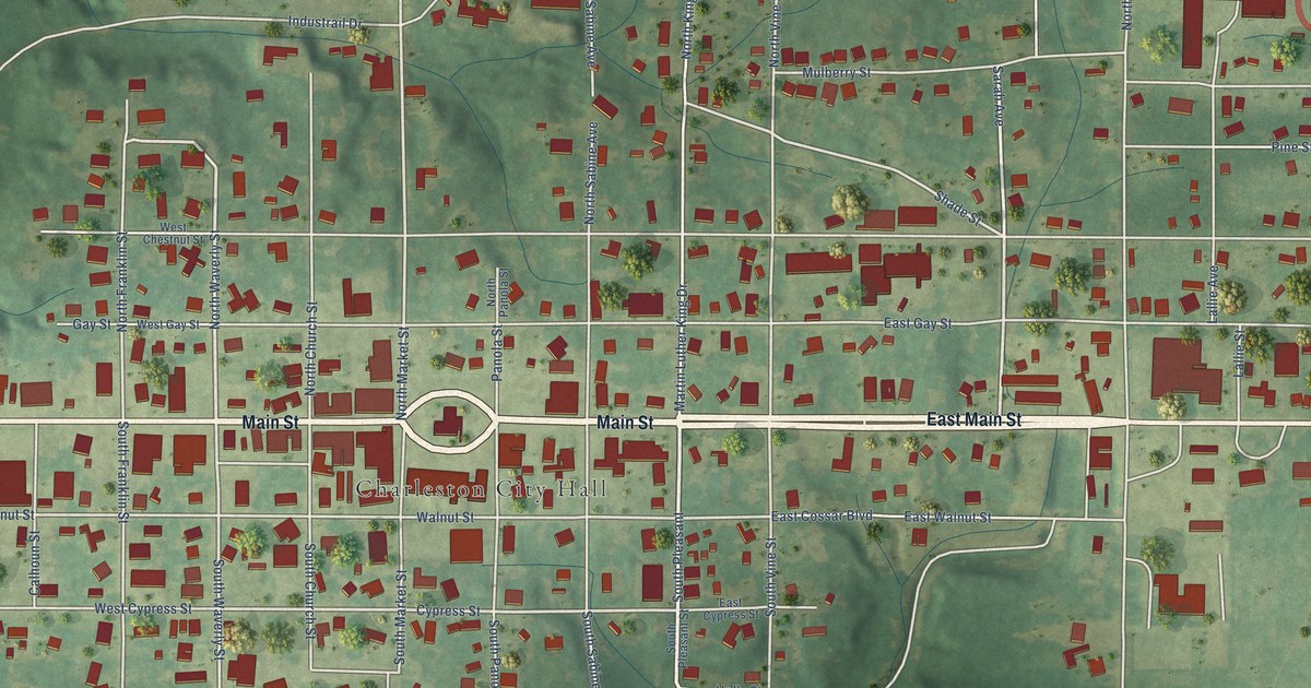 Map of Charleston, Mississippi in 2026