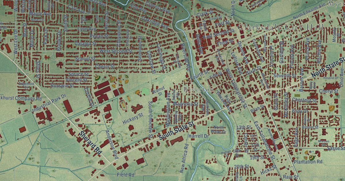Map of Clarksdale, Mississippi in 2026