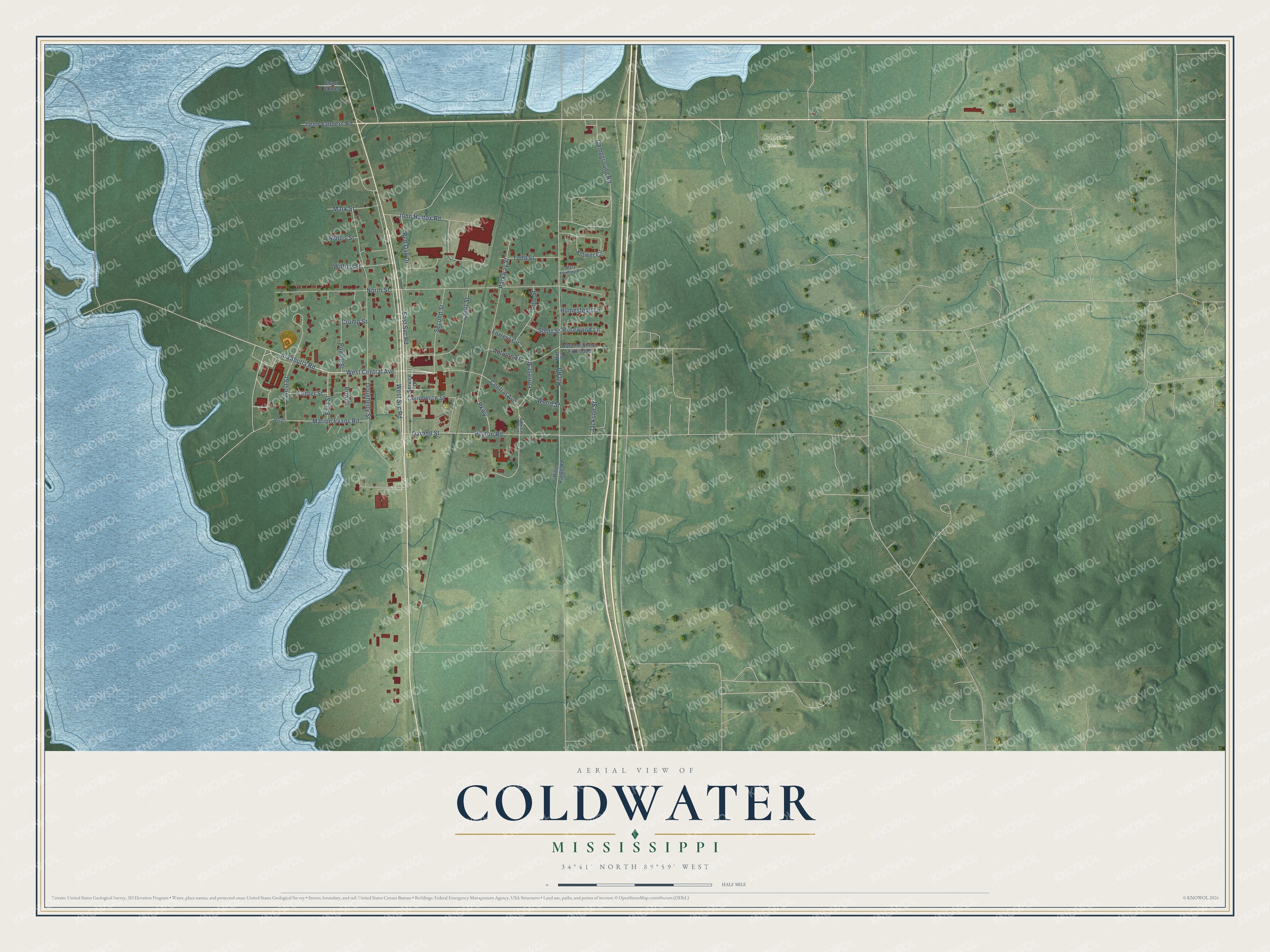Watermarked full-map preview of Coldwater, Mississippi