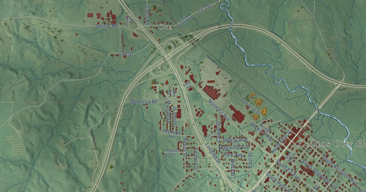 Map of Collins, Mississippi in 2026