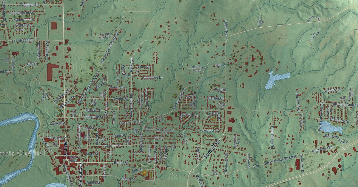 Map of Columbia, Mississippi in 2026