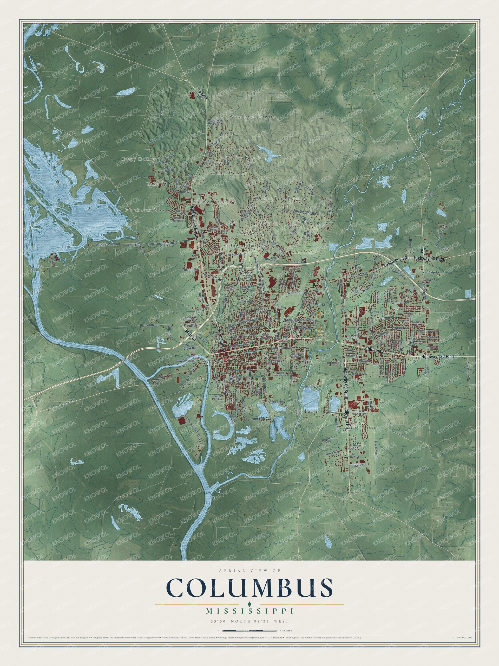 Watermarked full-map preview of Columbus, Mississippi