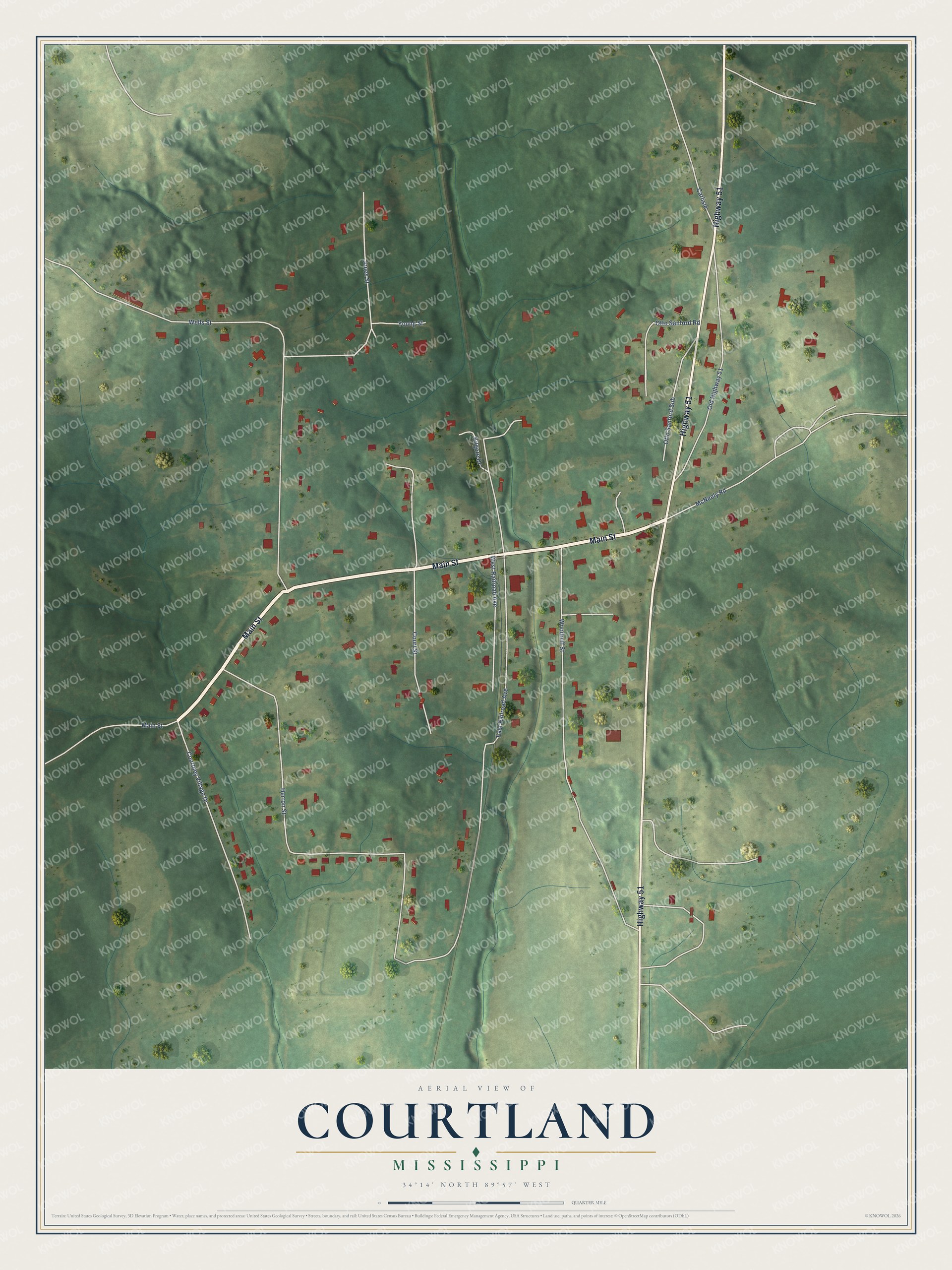 Watermarked full-map preview of Courtland, Mississippi