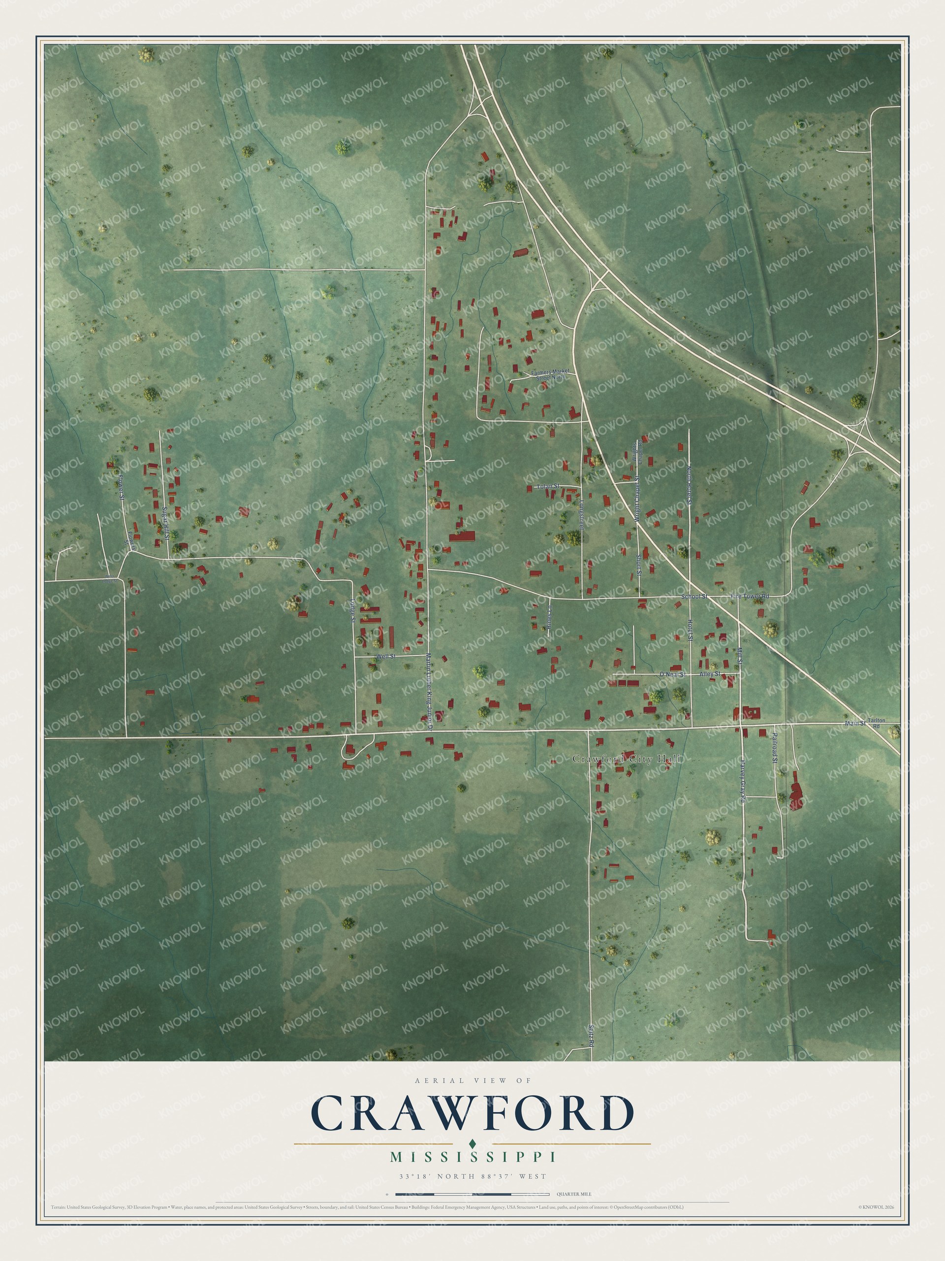 Watermarked full-map preview of Crawford, Mississippi