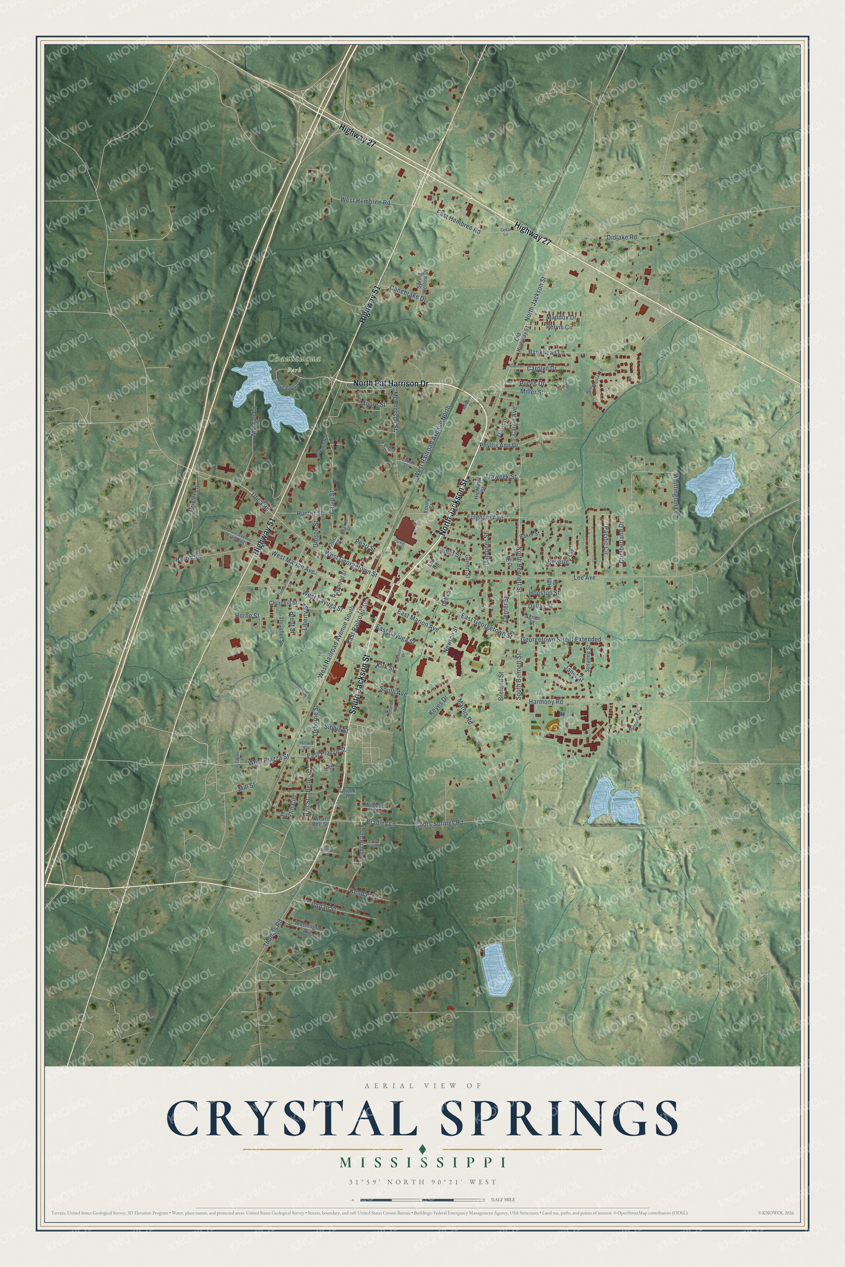 Watermarked full-map preview of Crystal Springs, Mississippi