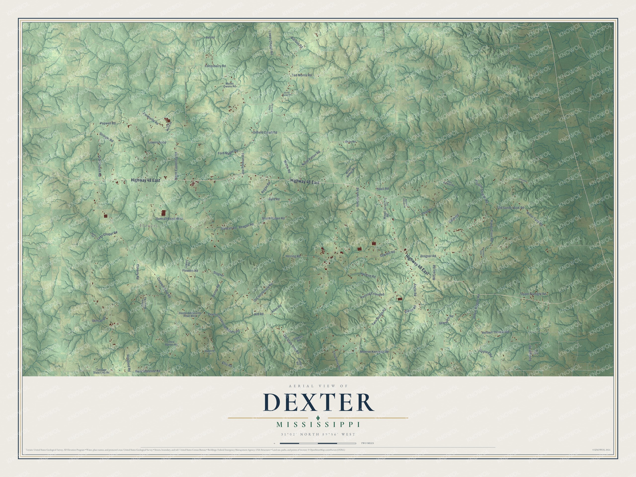 Watermarked full-map preview of Dexter, Mississippi