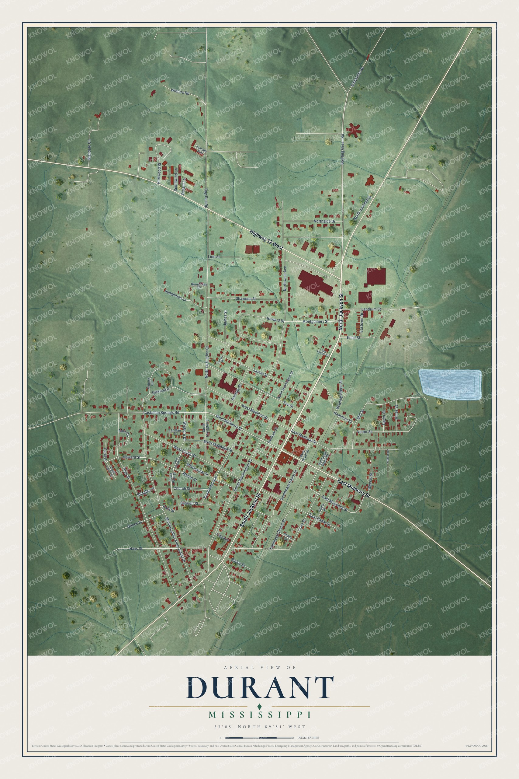 Watermarked full-map preview of Durant, Mississippi