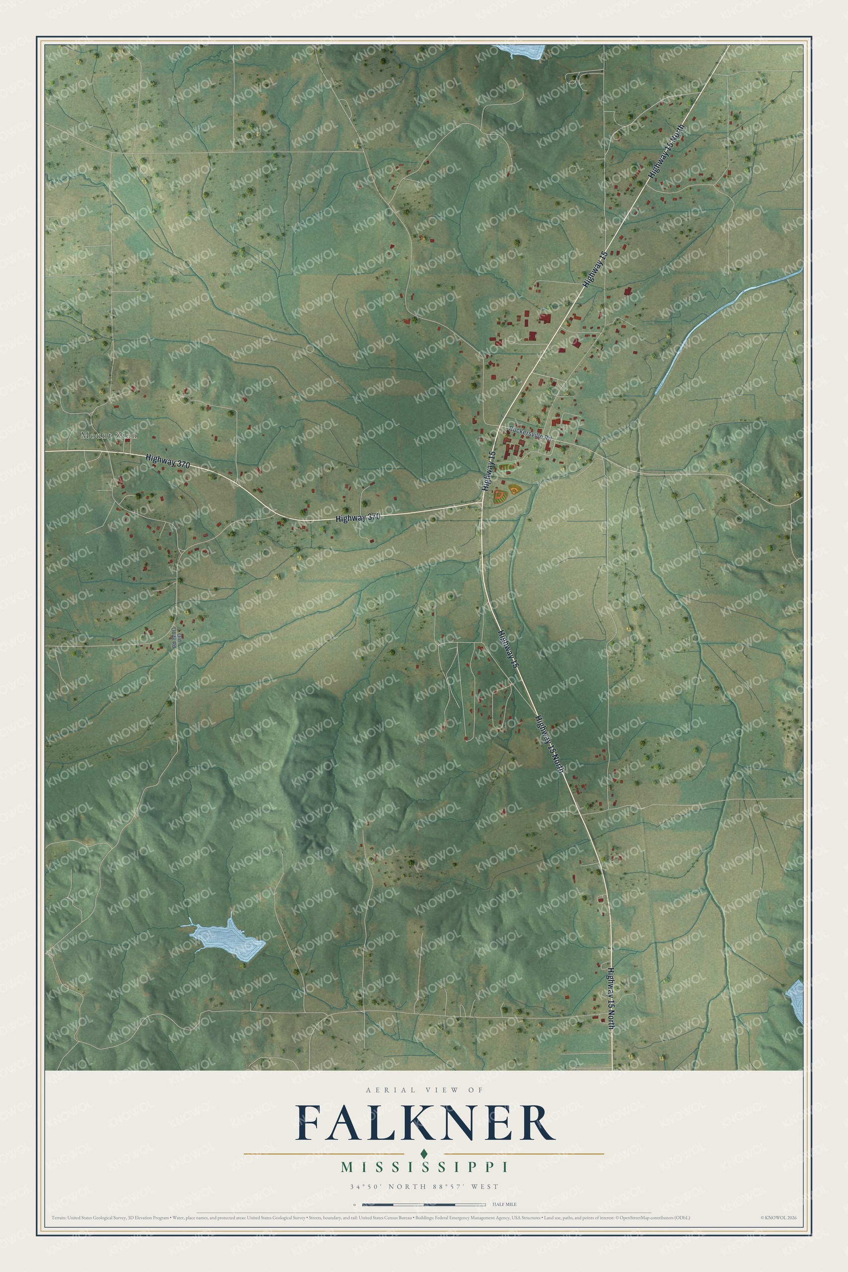 Watermarked full-map preview of Falkner, Mississippi
