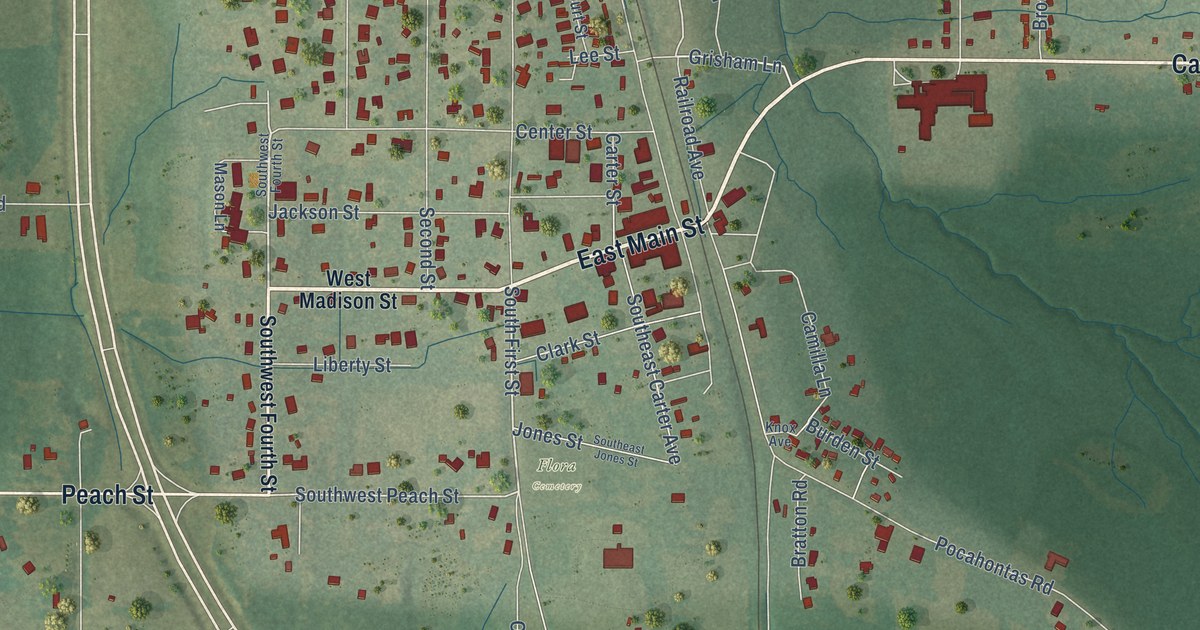 Map of Flora, Mississippi in 2026