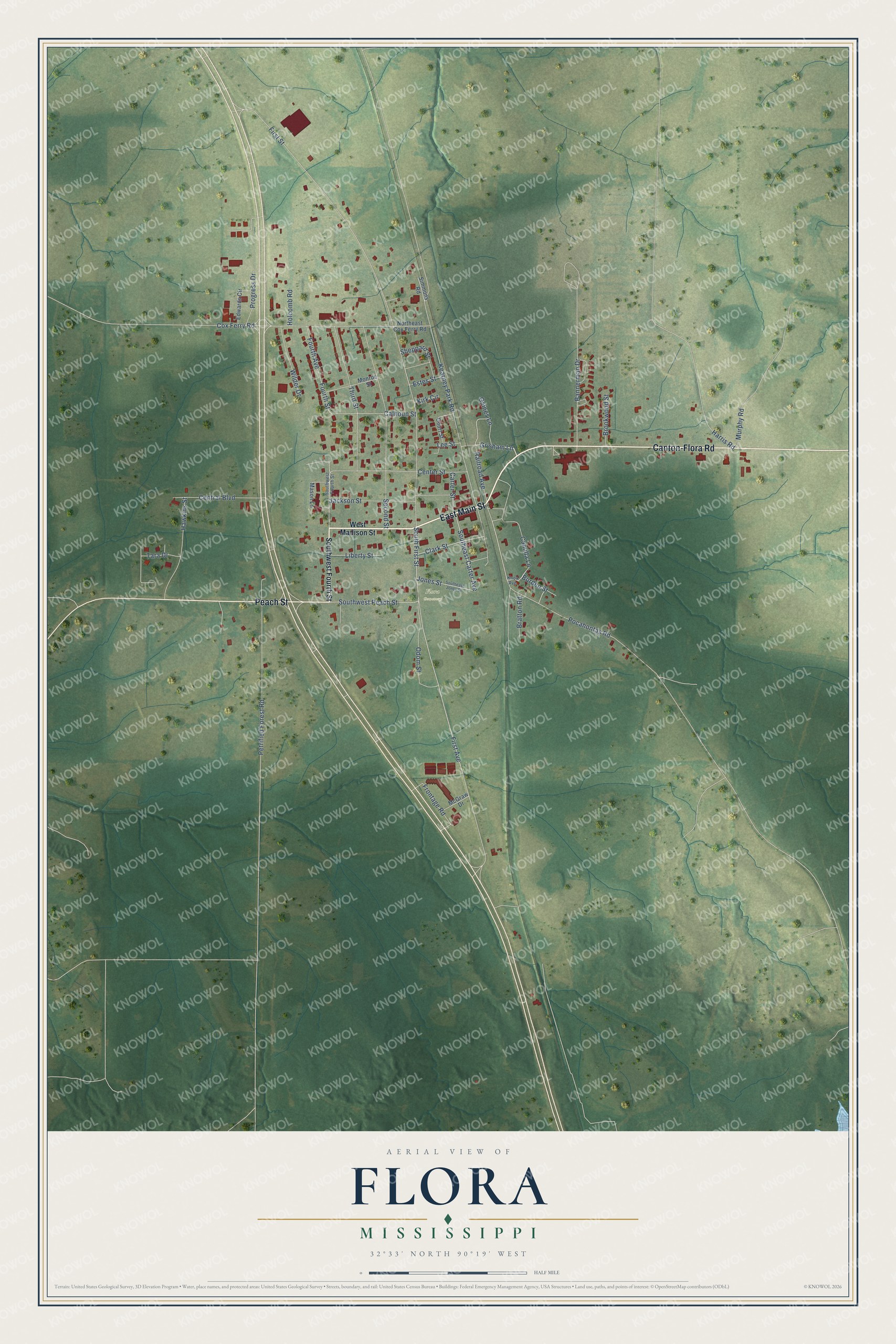 Watermarked full-map preview of Flora, Mississippi