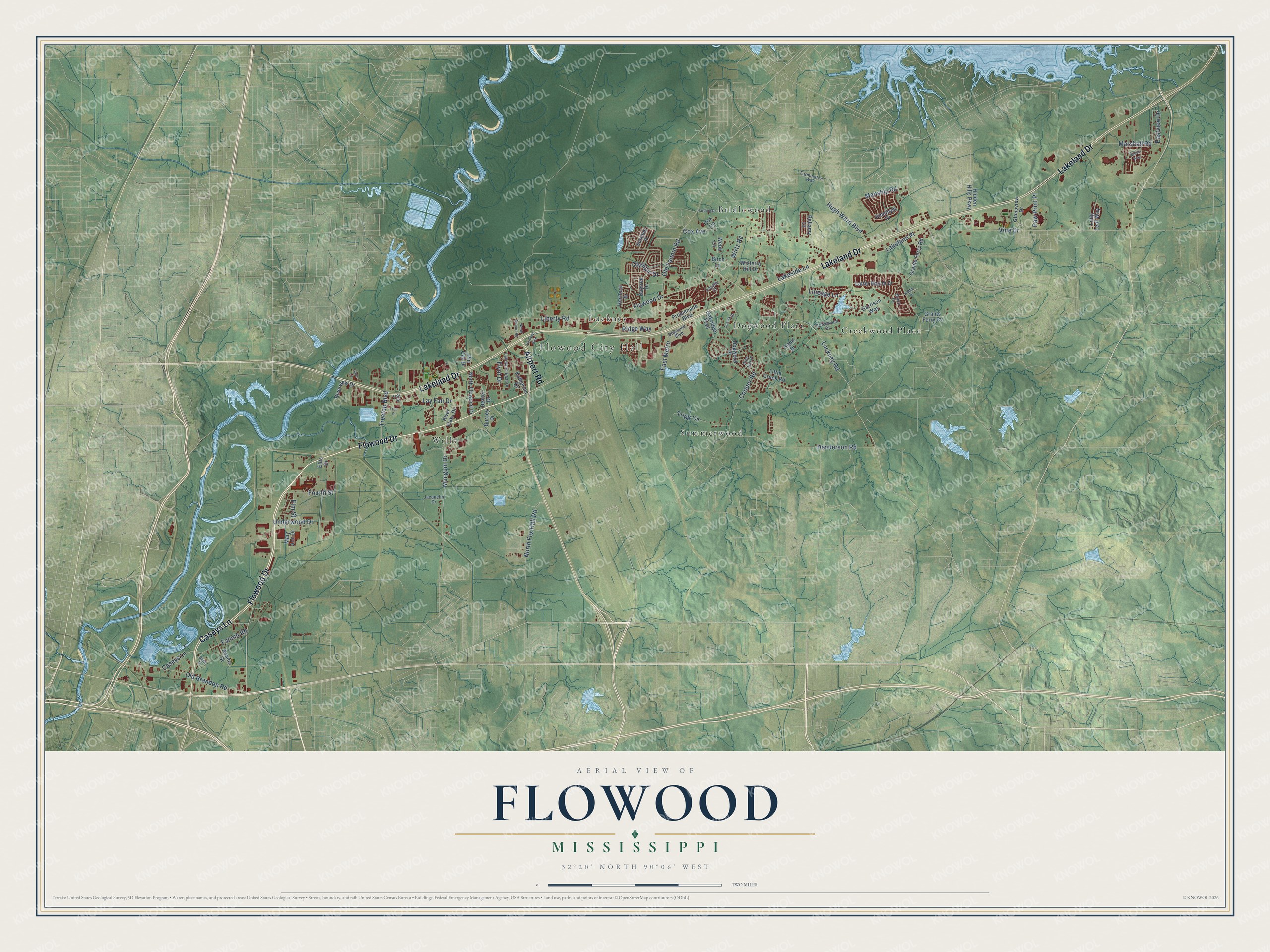 Watermarked full-map preview of Flowood, Mississippi