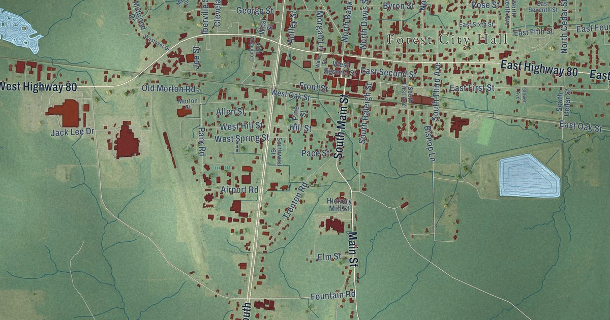 Map of Forest, Mississippi in 2026