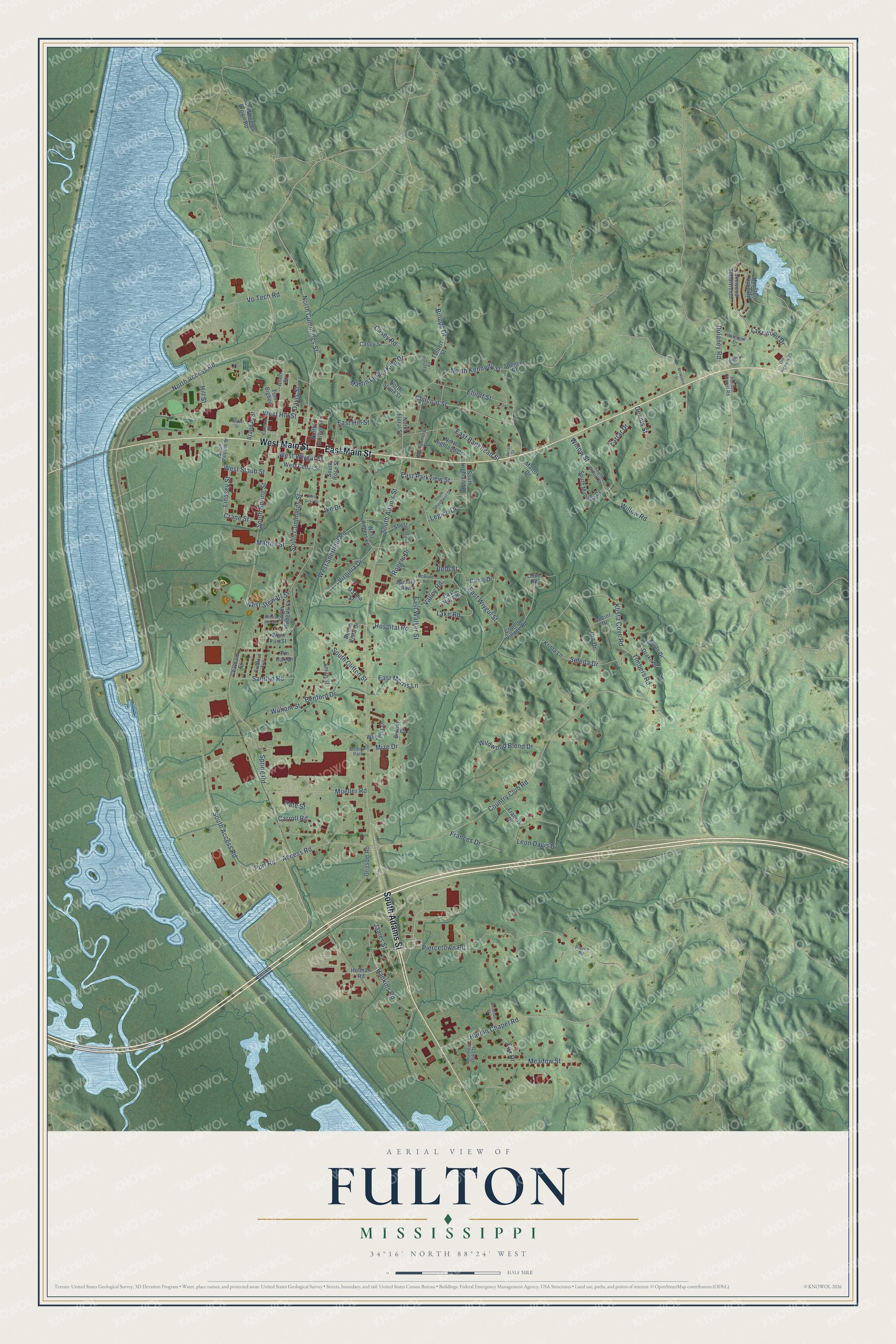 Watermarked full-map preview of Fulton, Mississippi