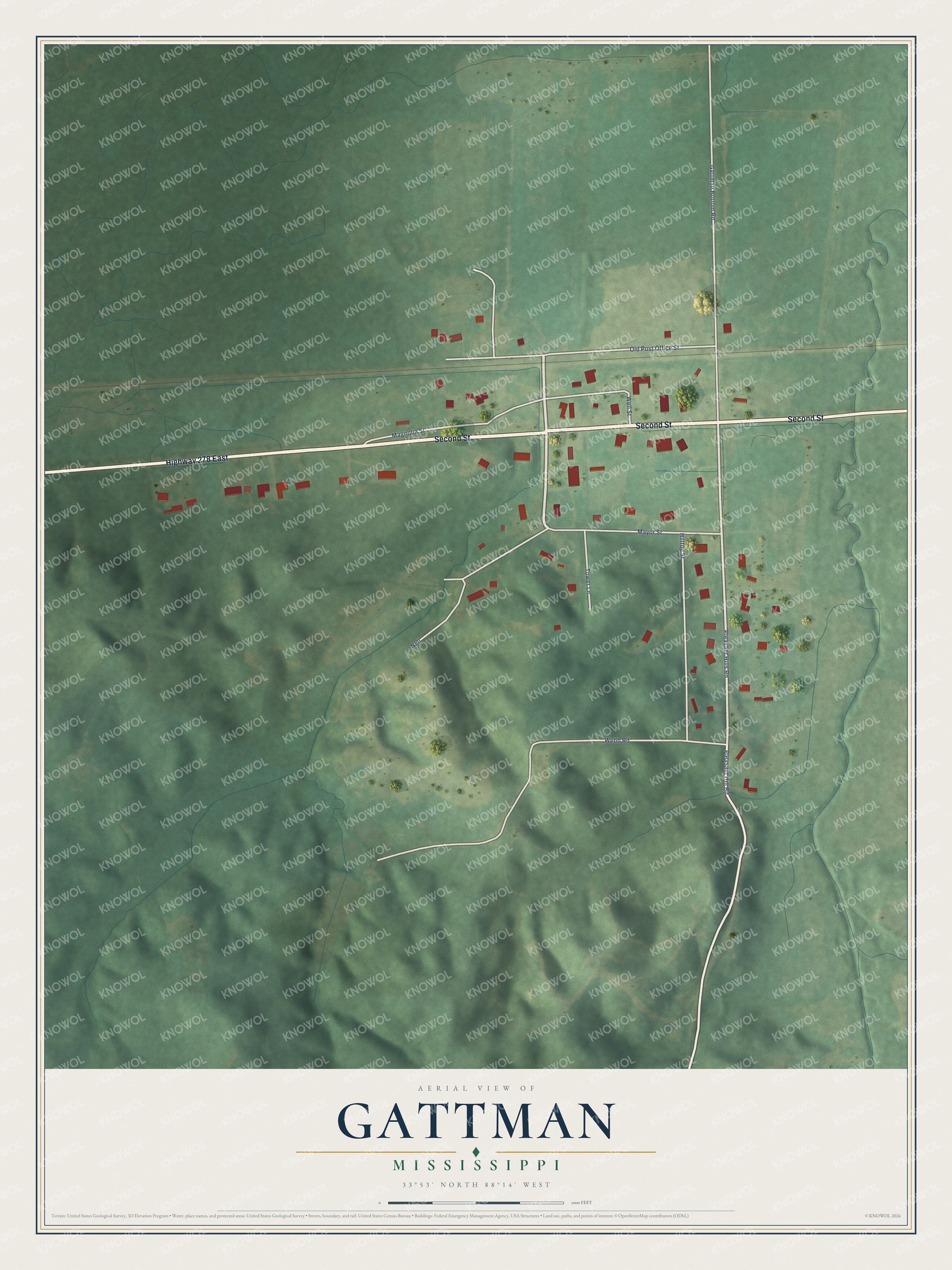 Watermarked full-map preview of Gattman, Mississippi