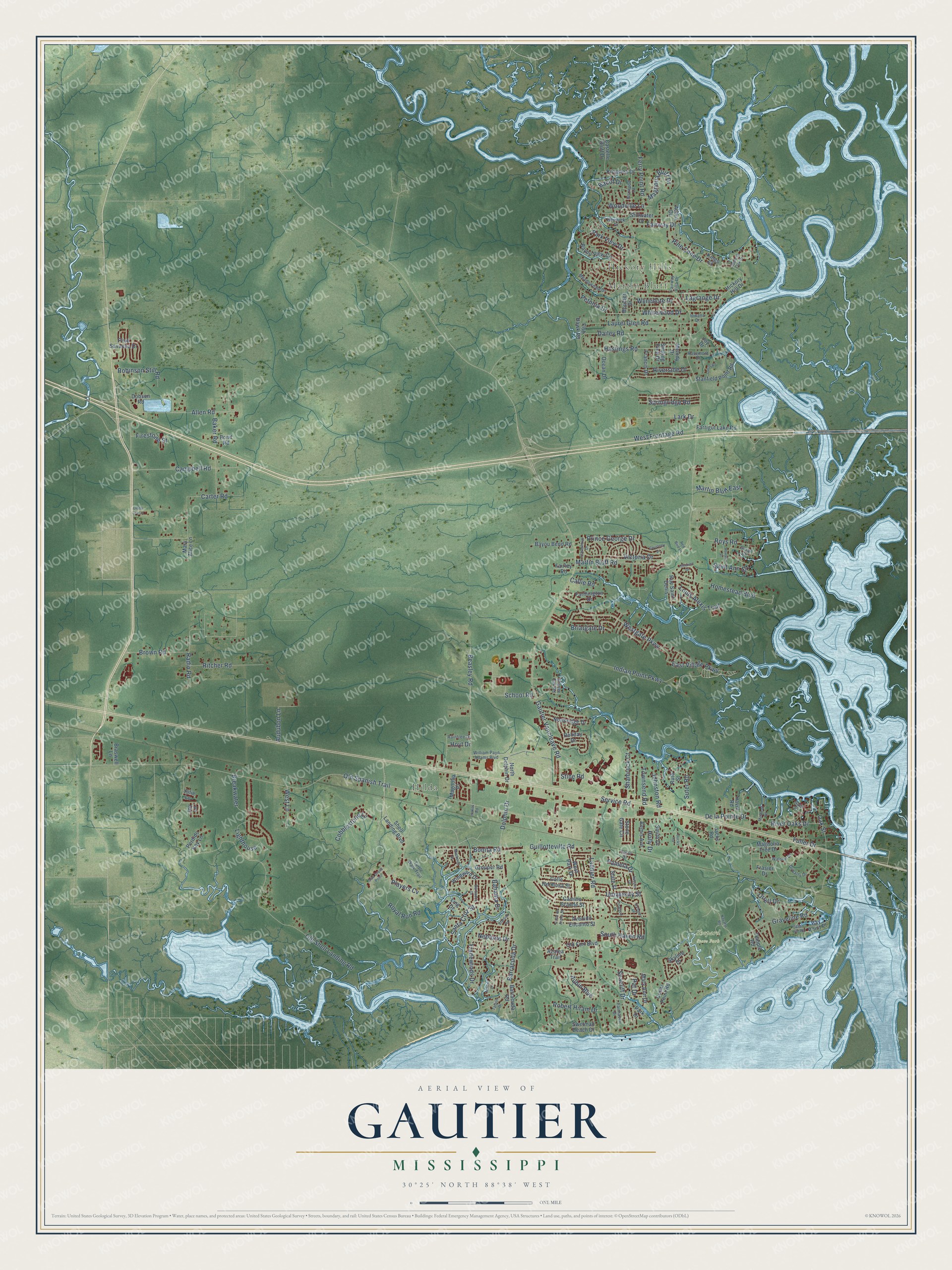 Watermarked full-map preview of Gautier, Mississippi
