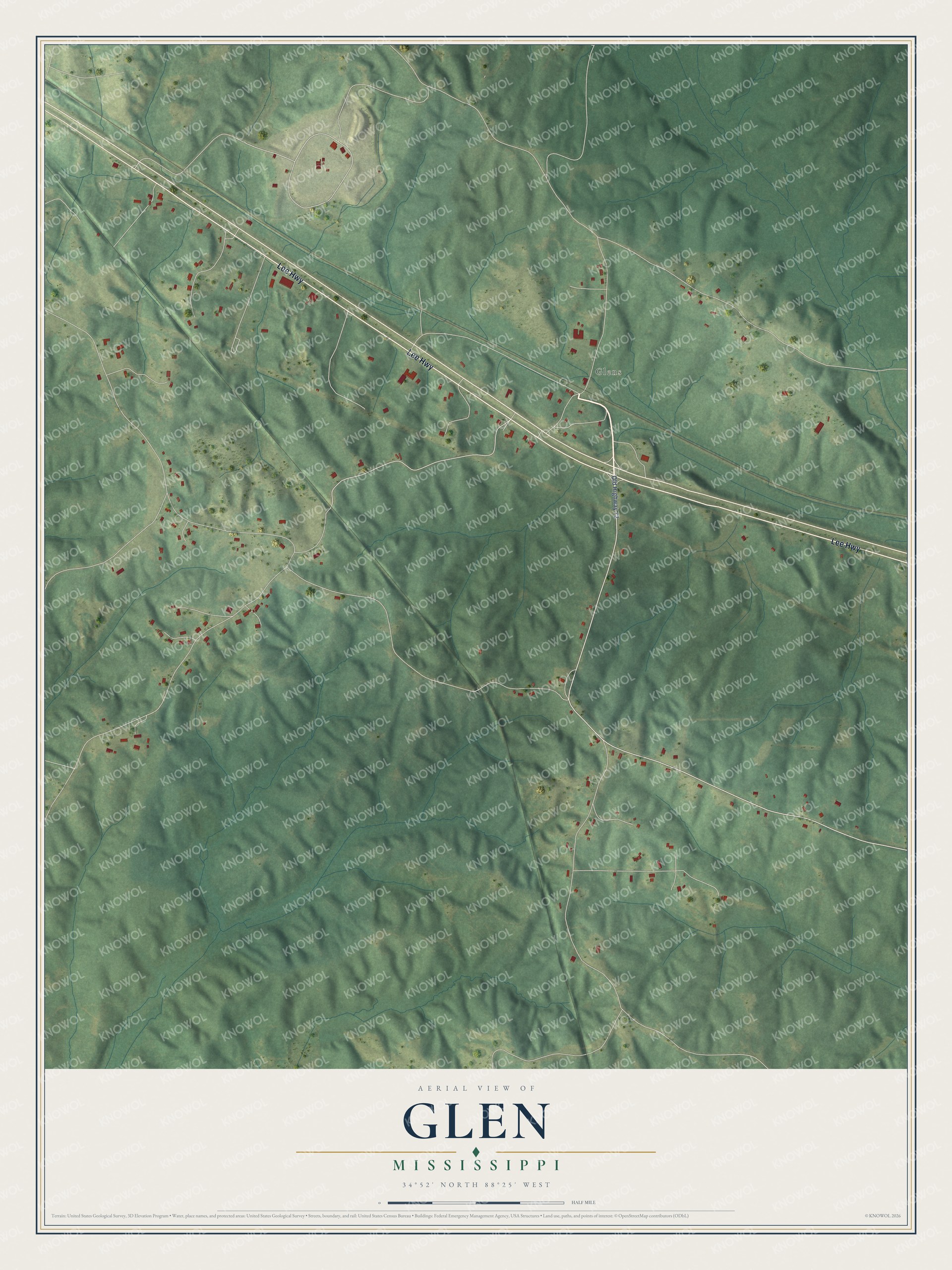 Watermarked full-map preview of Glen, Mississippi