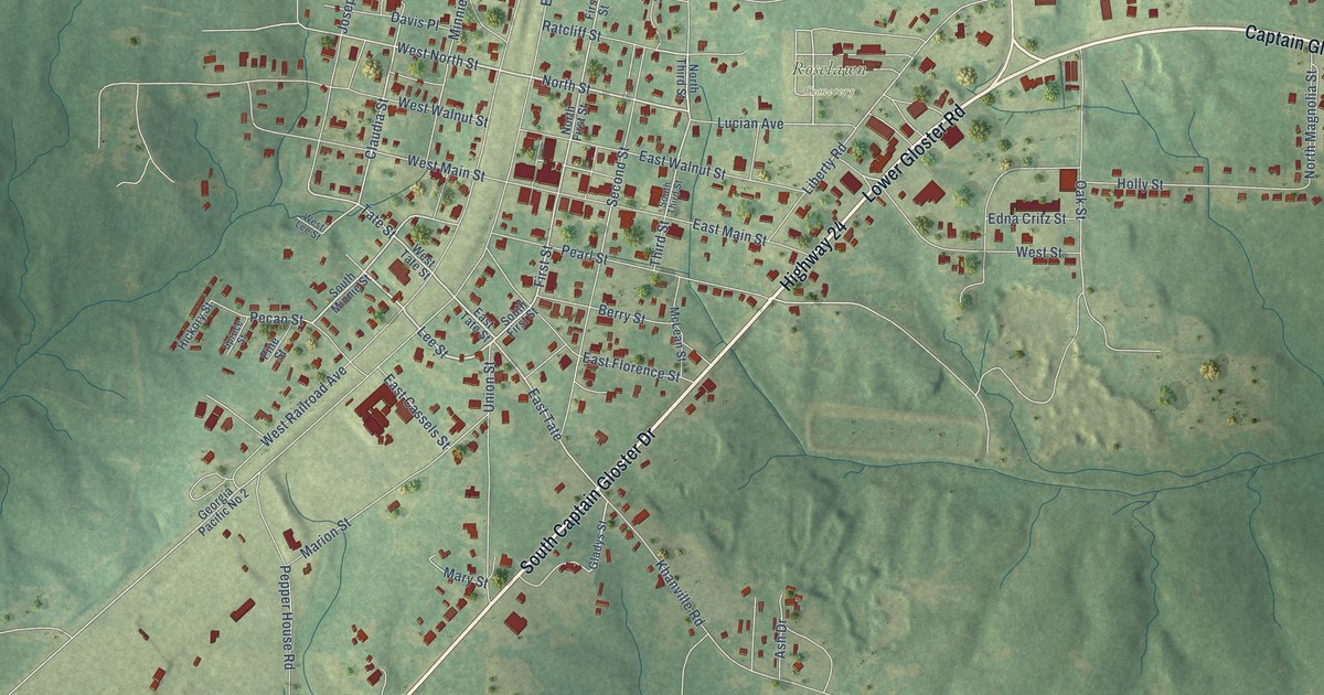 Map of Gloster, Mississippi in 2026