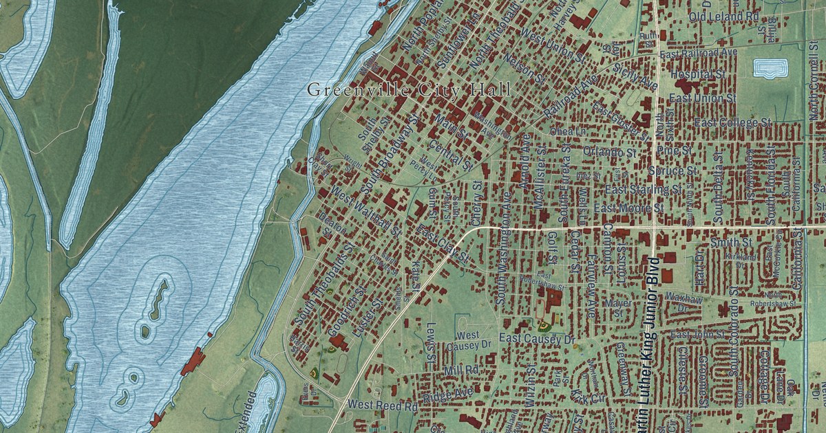 Map of Greenville, Mississippi in 2026