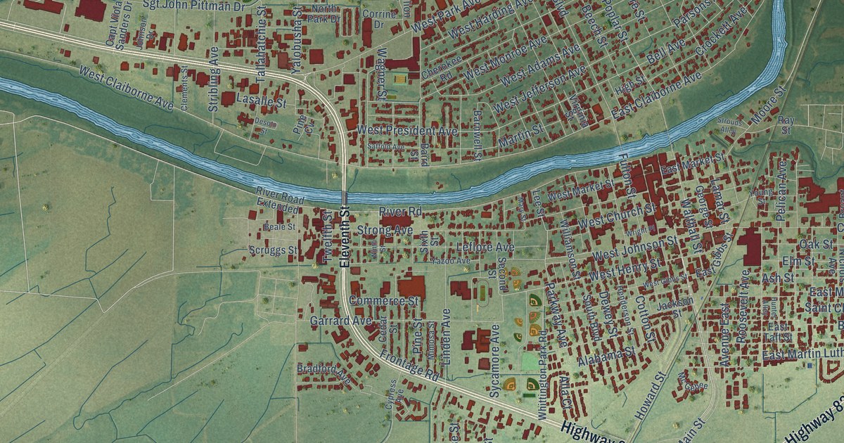 Map of Greenwood, Mississippi in 2026