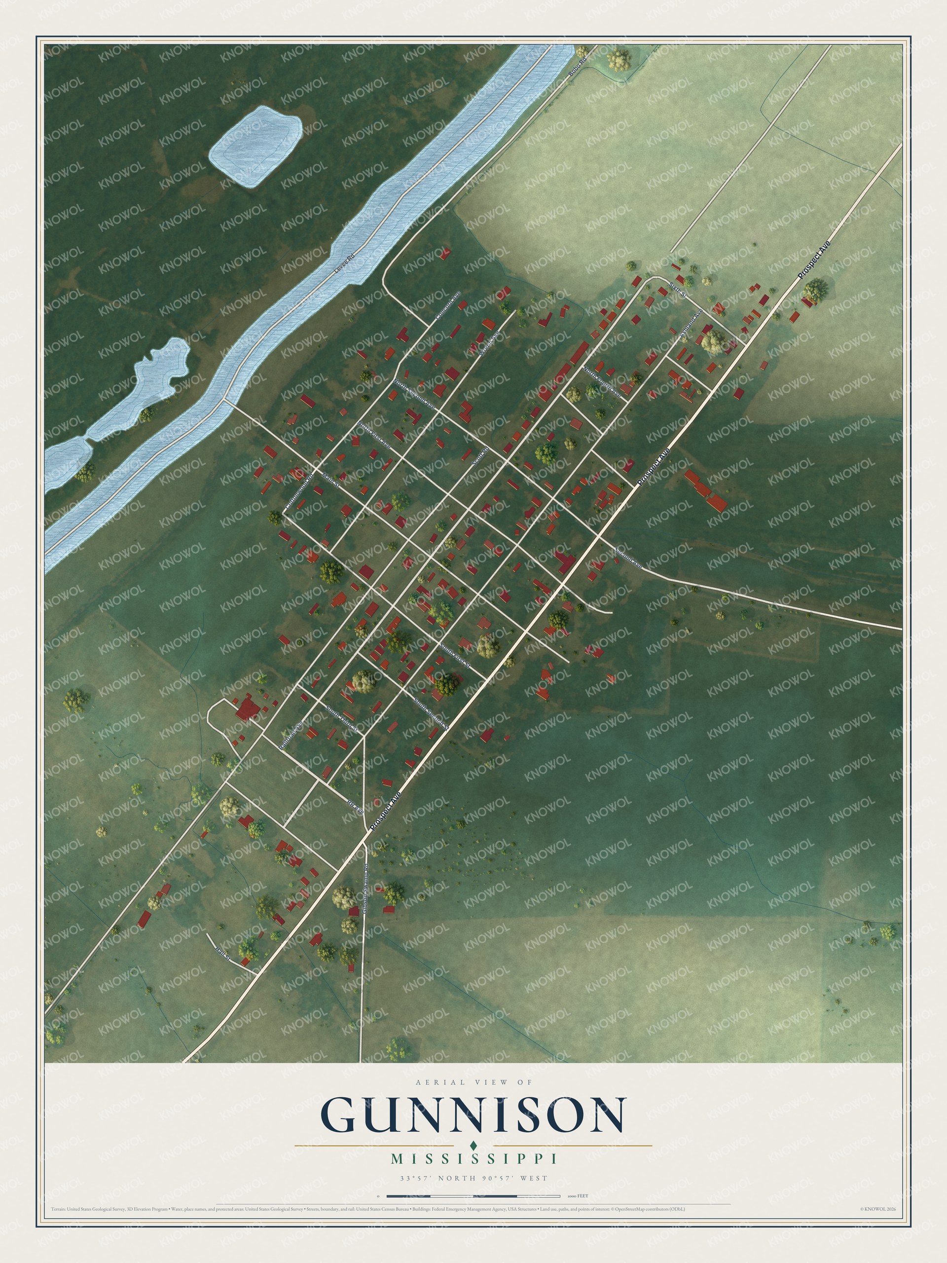 Watermarked full-map preview of Gunnison, Mississippi