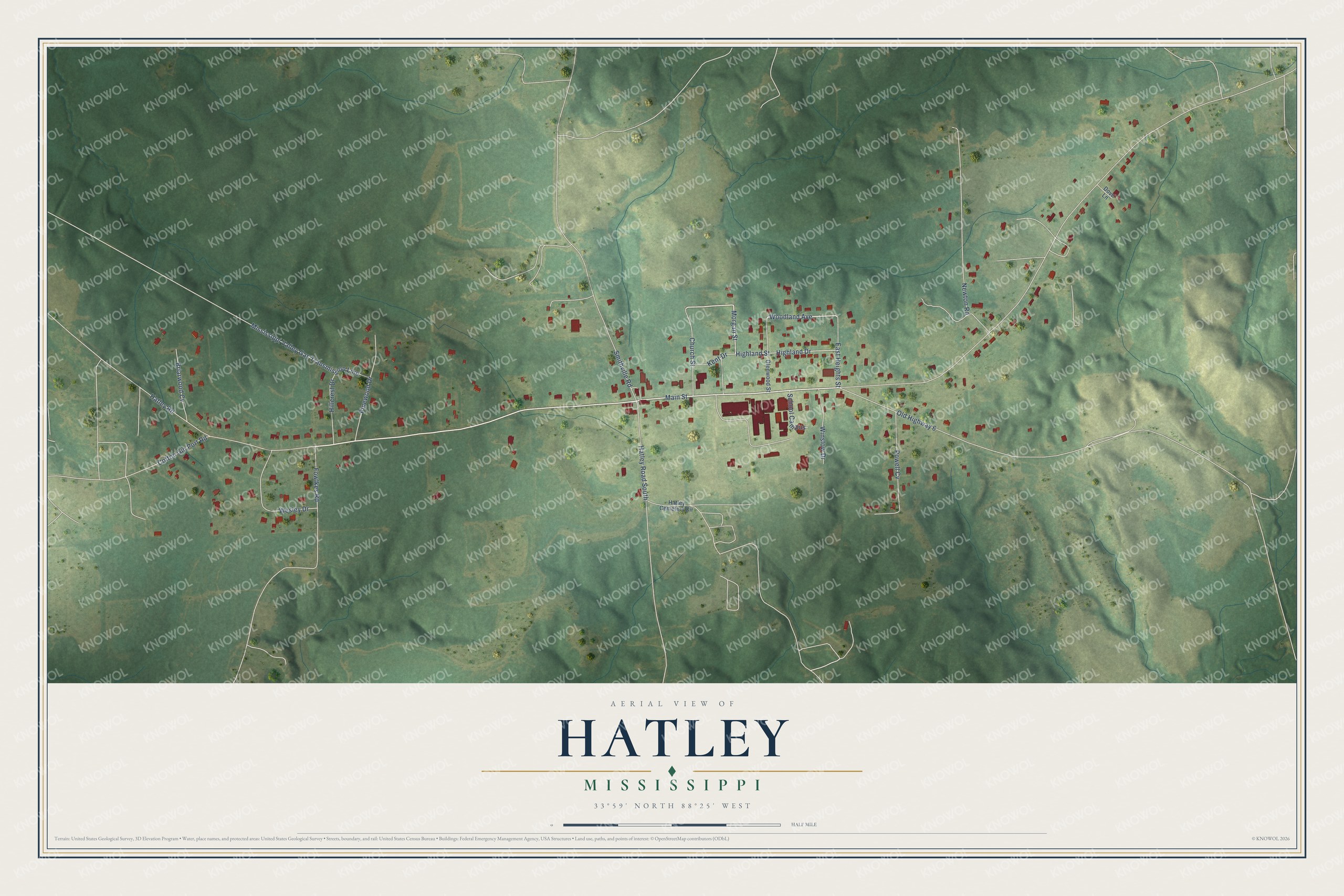 Watermarked full-map preview of Hatley, Mississippi