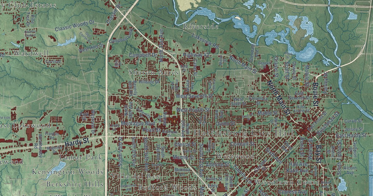 Map of Hattiesburg, Mississippi in 2026