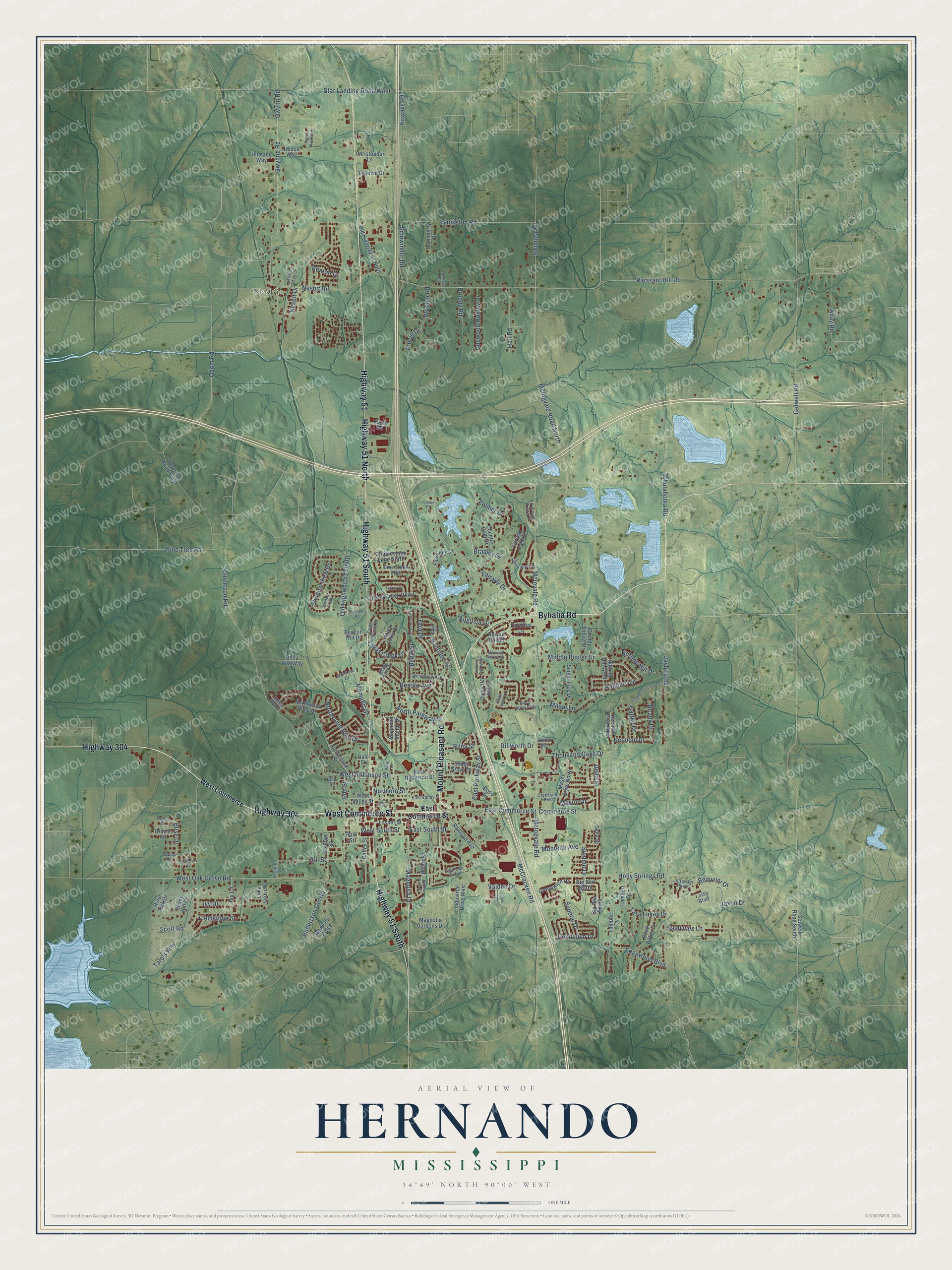 Watermarked full-map preview of Hernando, Mississippi