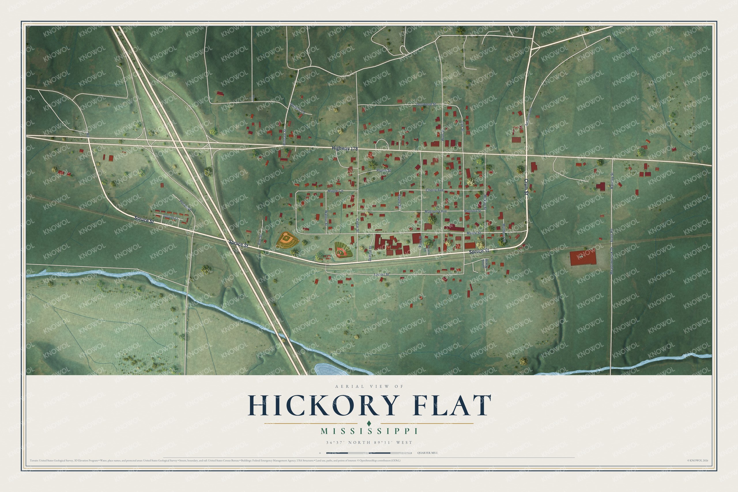 Watermarked full-map preview of Hickory Flat, Mississippi