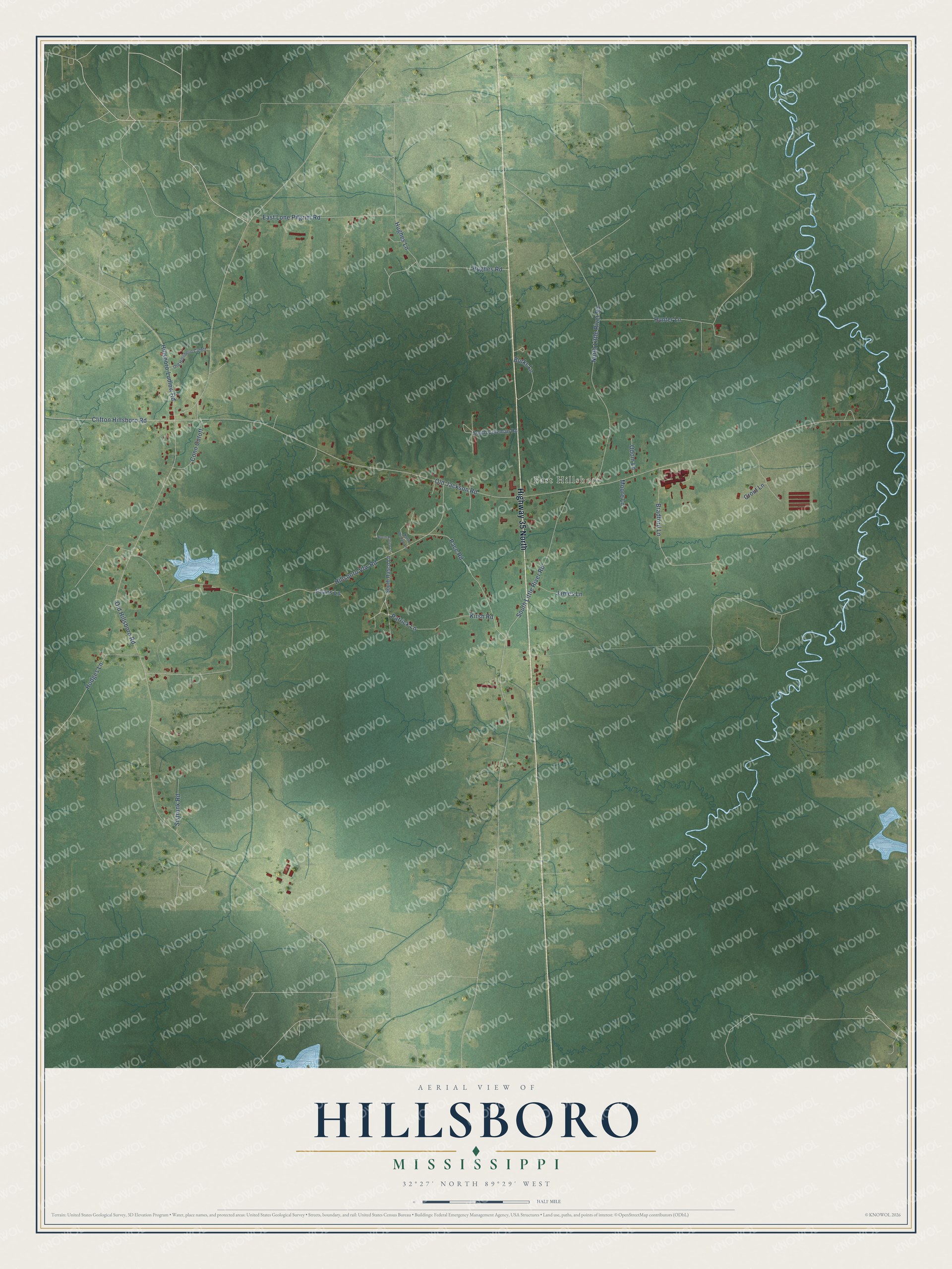 Watermarked full-map preview of Hillsboro, Mississippi