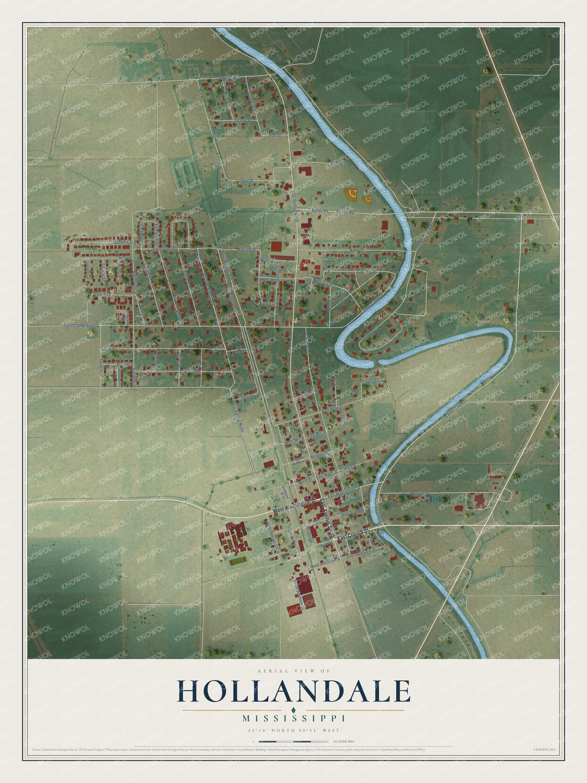 Watermarked full-map preview of Hollandale, Mississippi