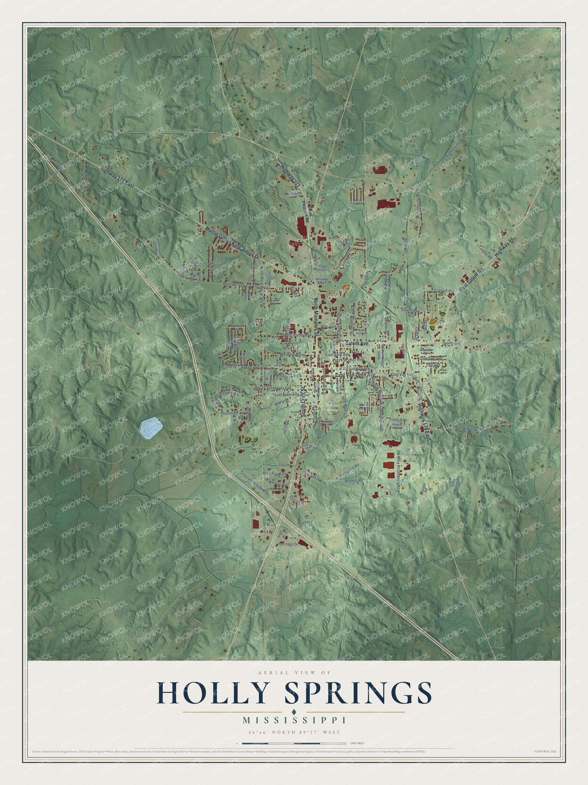 Watermarked full-map preview of Holly Springs, Mississippi