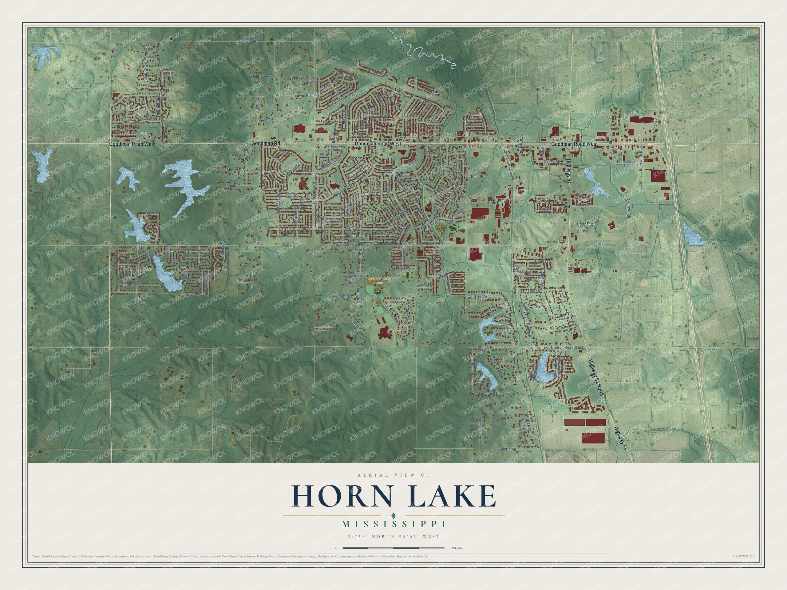 Watermarked full-map preview of Horn Lake, Mississippi