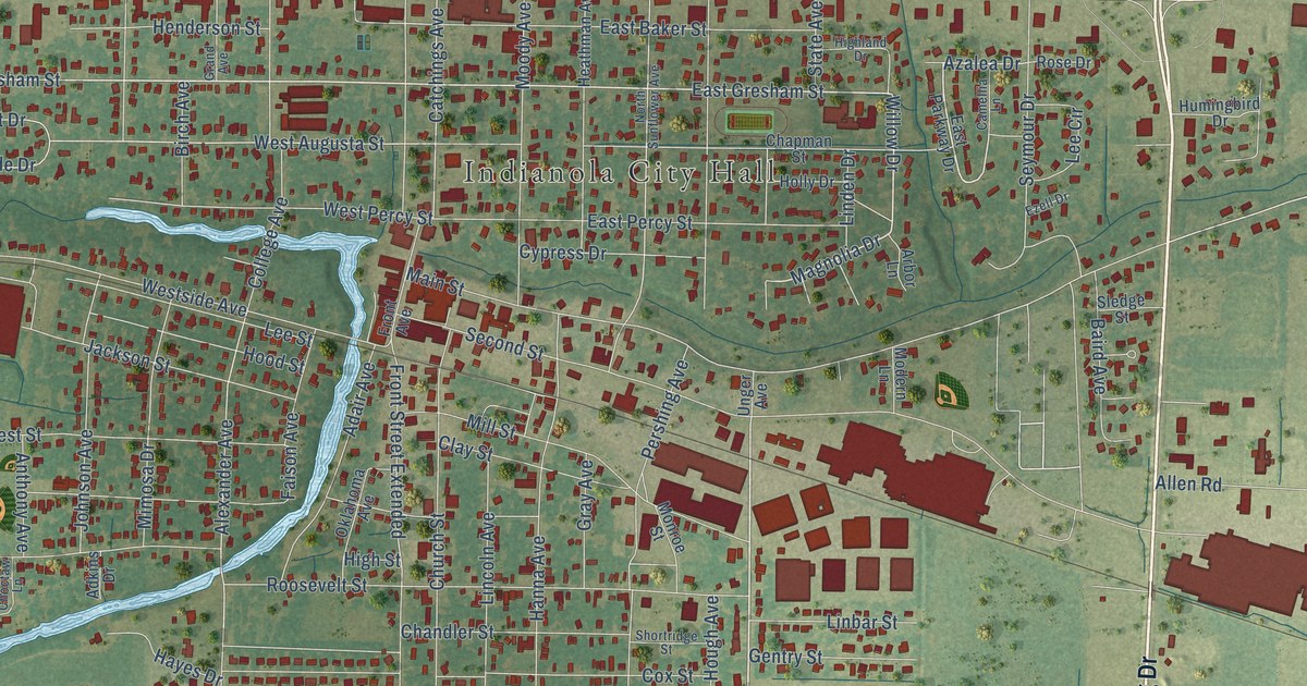 Map of Indianola, Mississippi in 2026