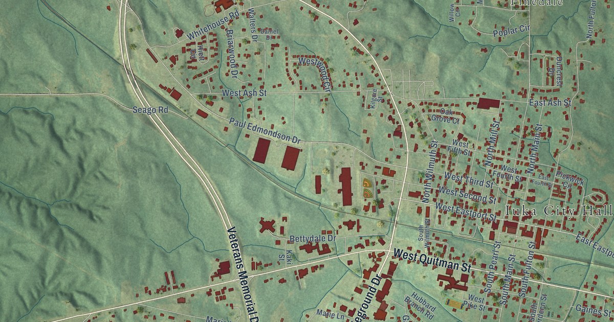 Map of Iuka, Mississippi in 2026