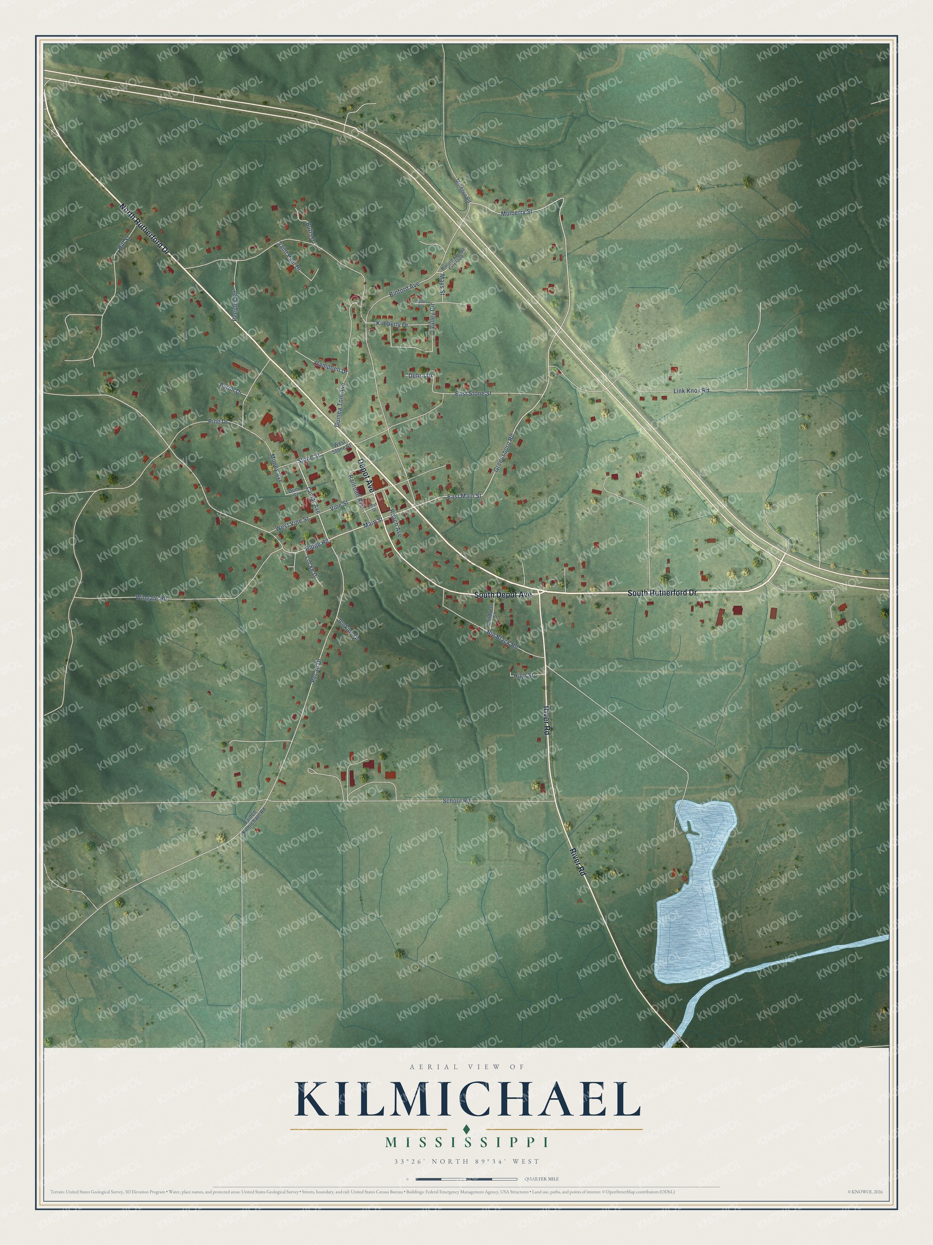 Watermarked full-map preview of Kilmichael, Mississippi