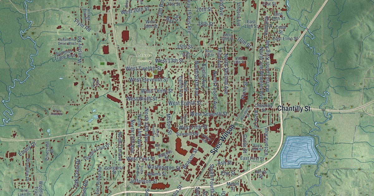 Map of Laurel, Mississippi in 2026