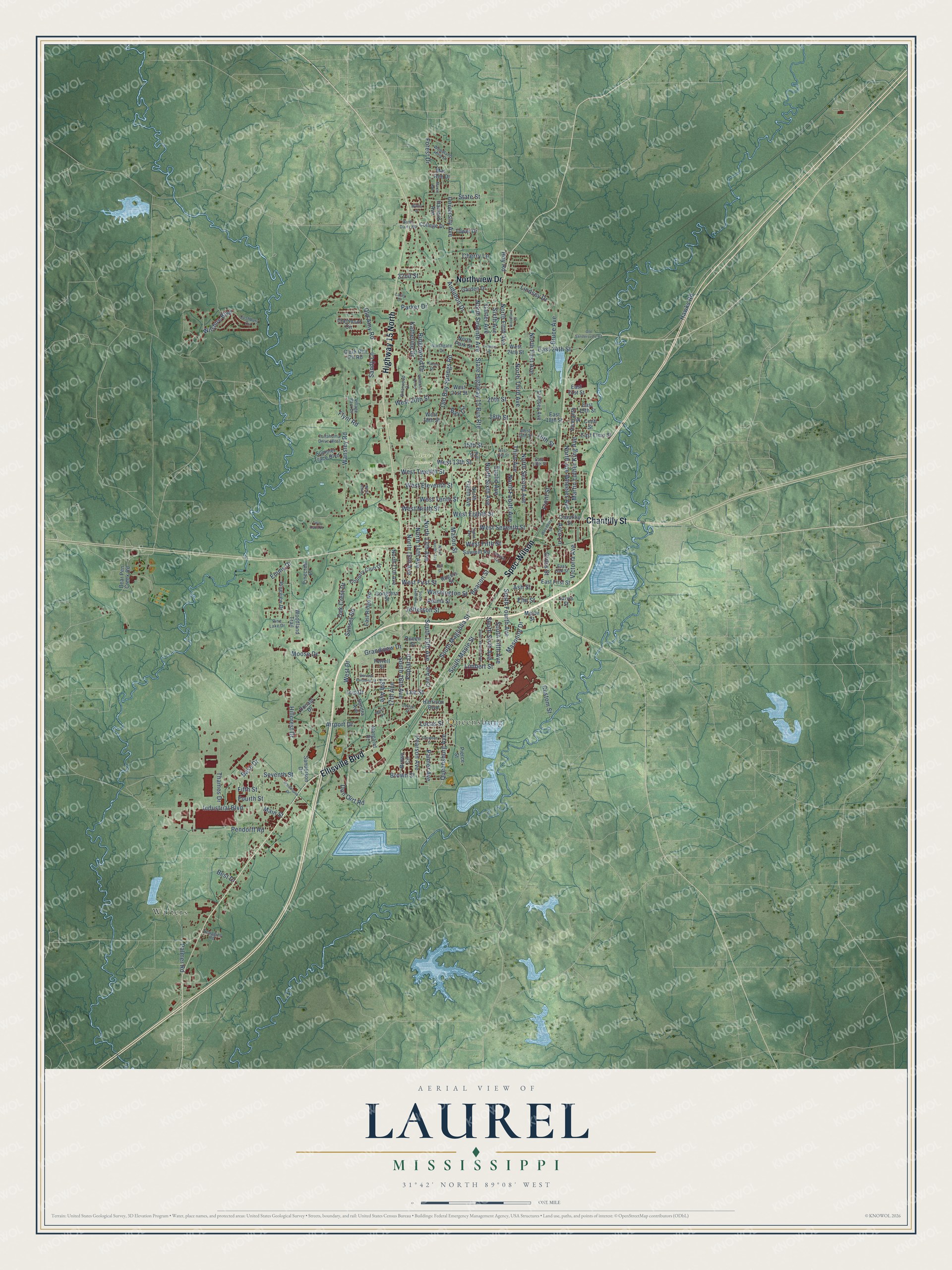 Watermarked full-map preview of Laurel, Mississippi