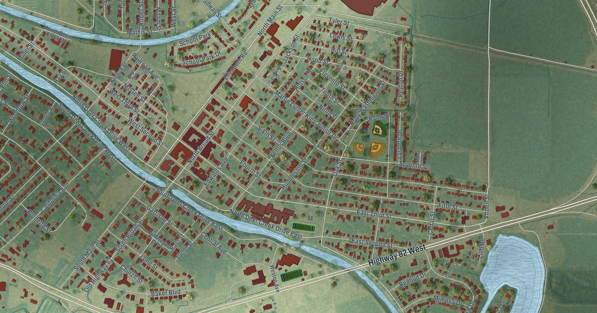 Map of Leland, Mississippi in 2026