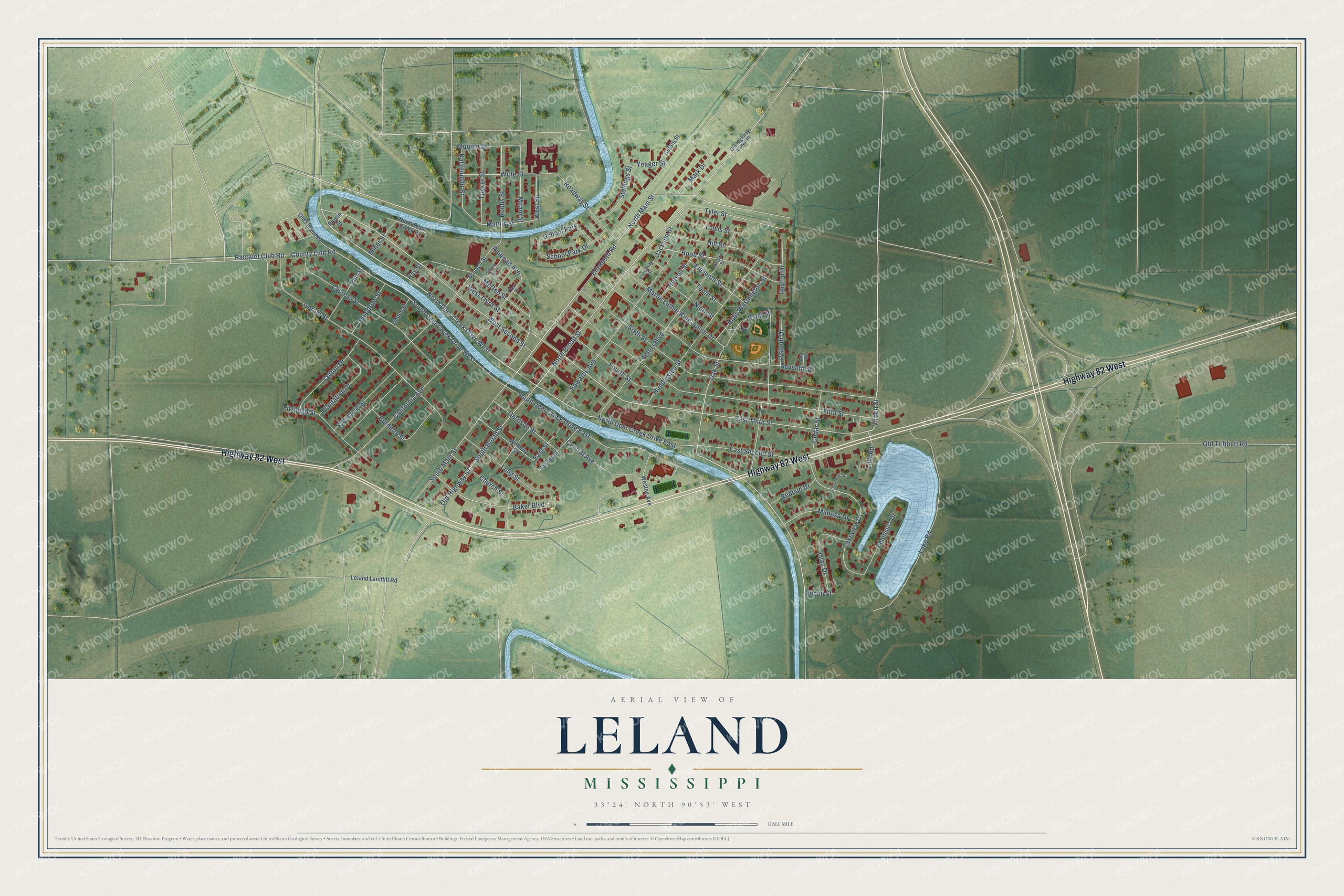Watermarked full-map preview of Leland, Mississippi