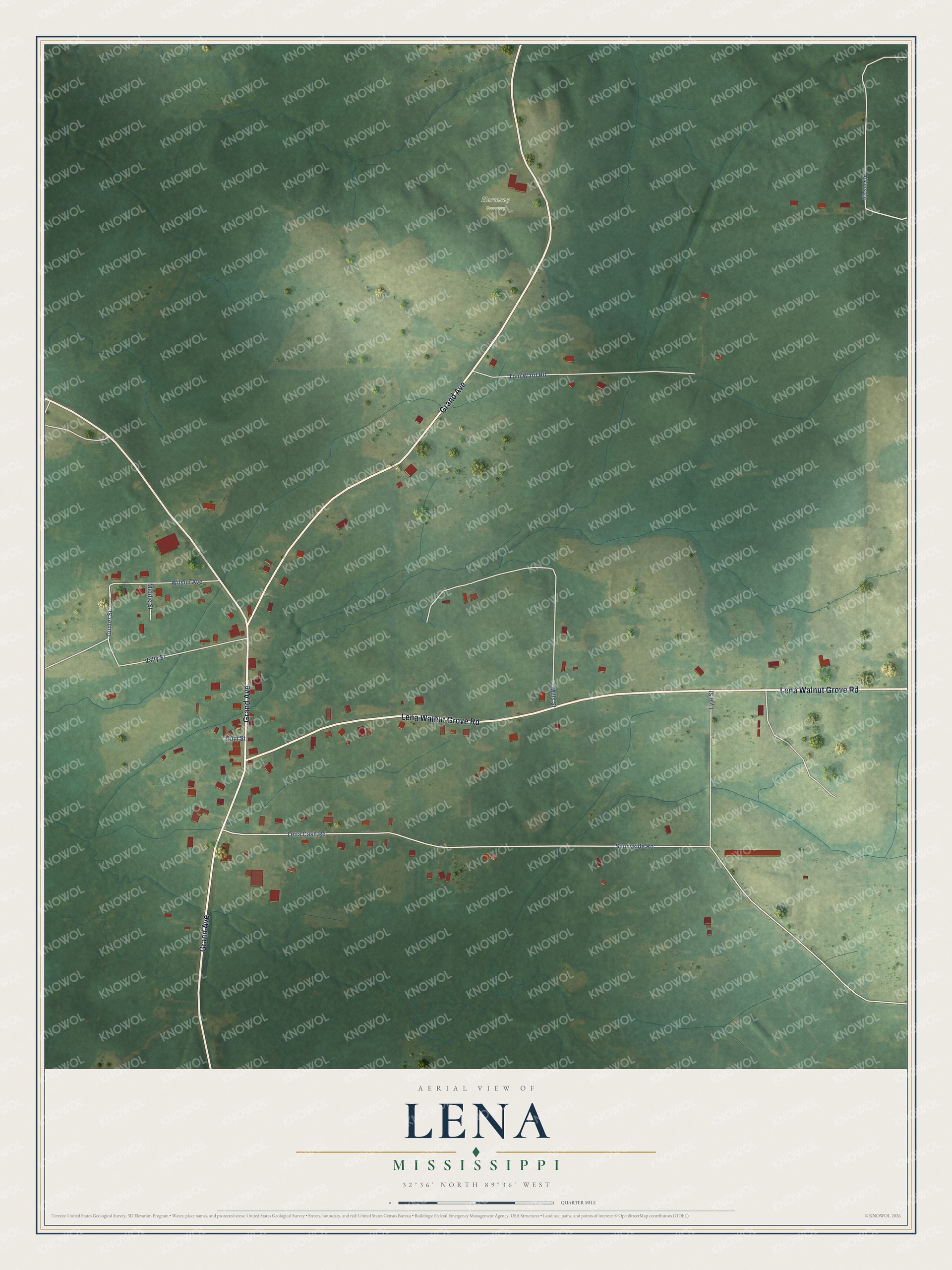 Watermarked full-map preview of Lena, Mississippi