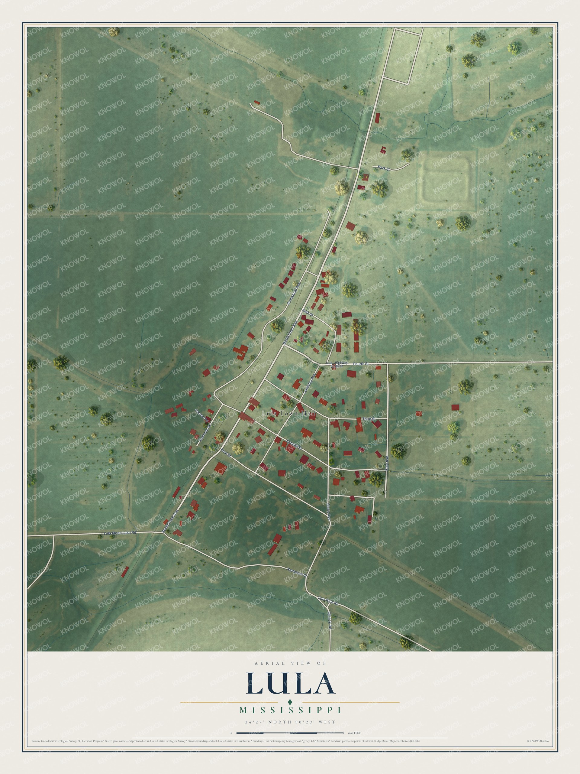 Watermarked full-map preview of Lula, Mississippi