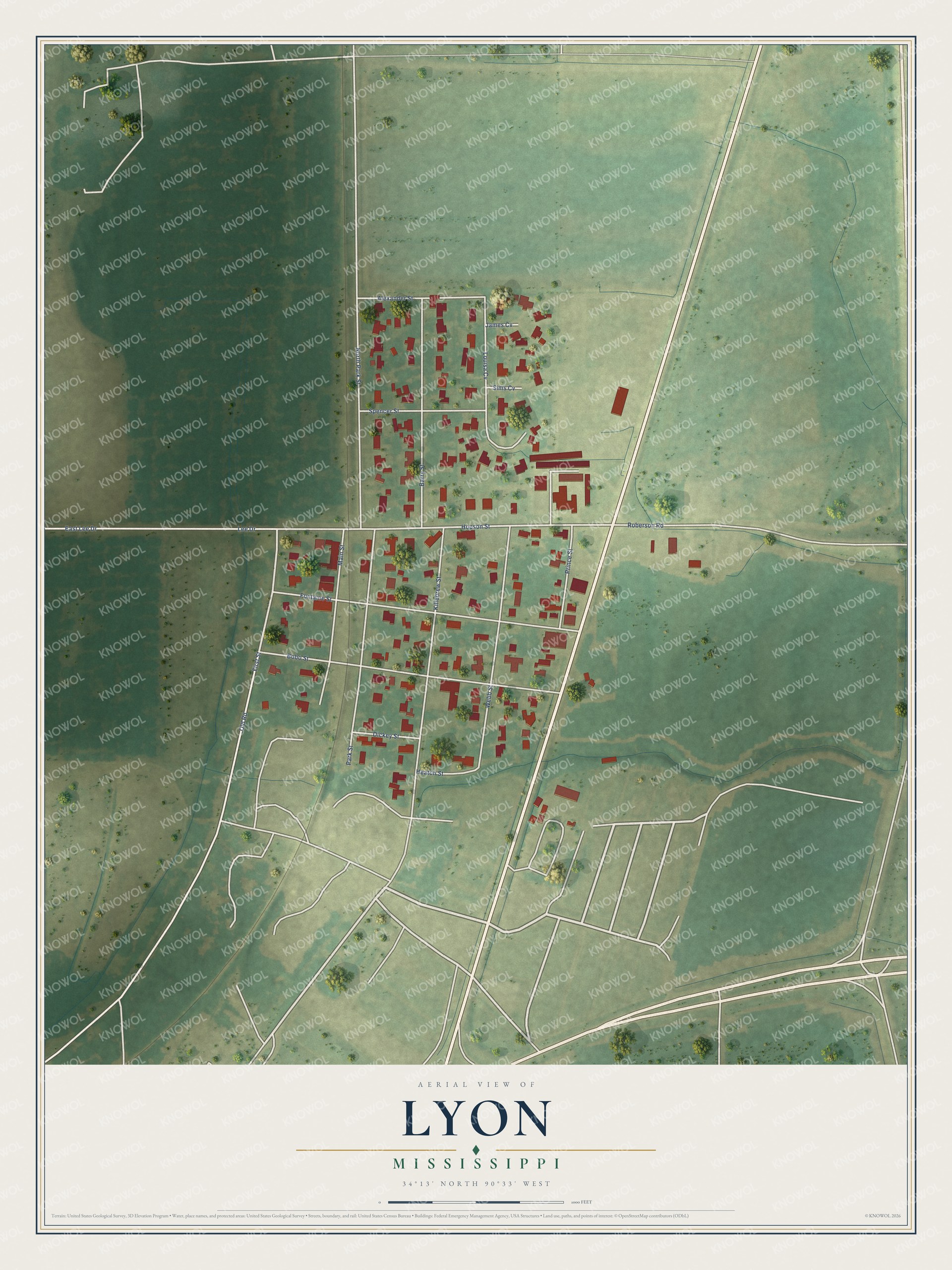 Watermarked full-map preview of Lyon, Mississippi