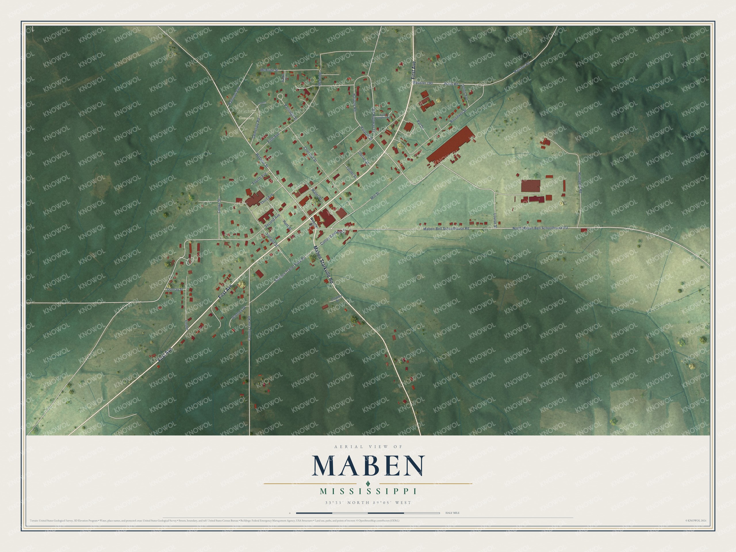 Watermarked full-map preview of Maben, Mississippi