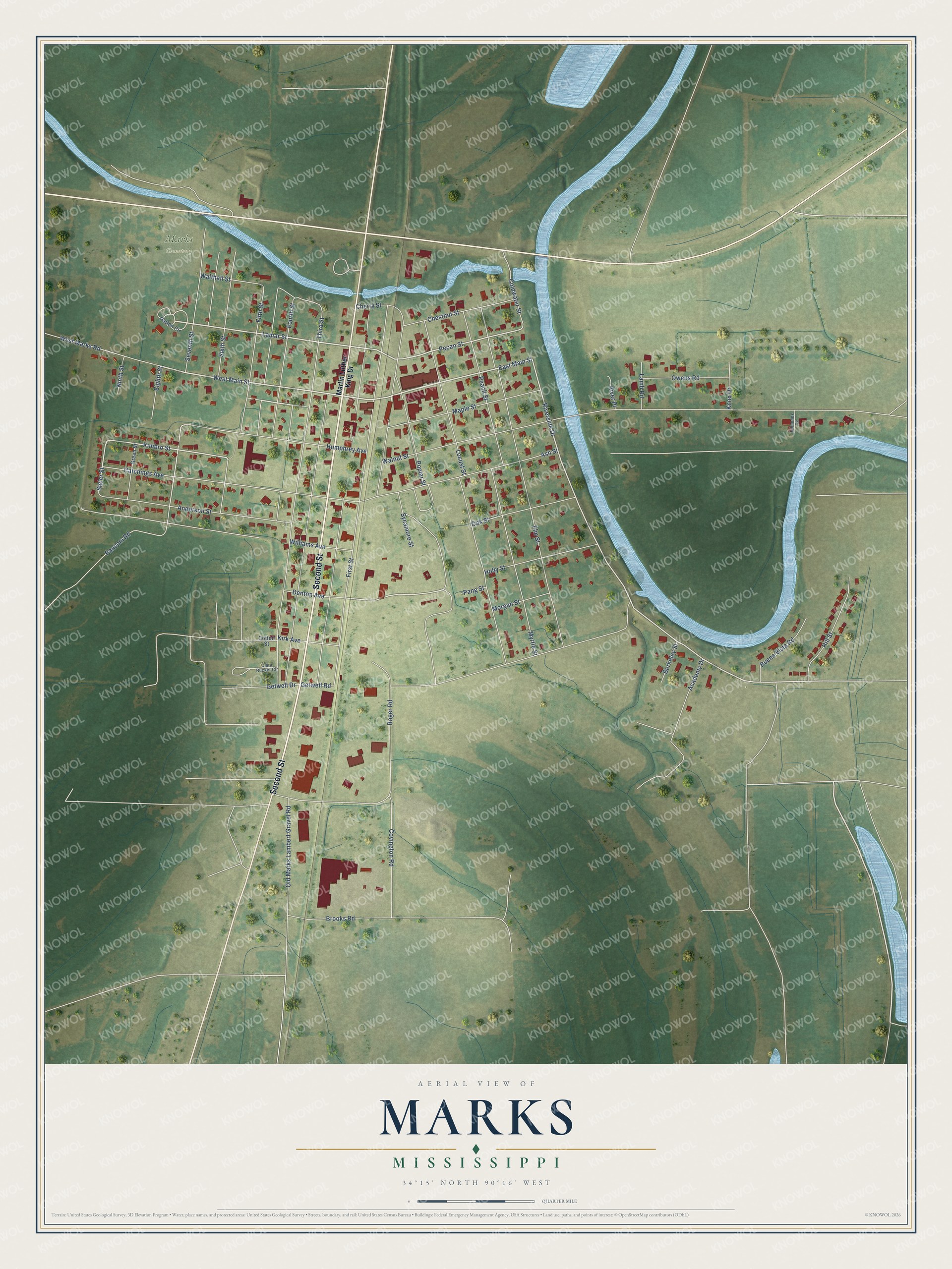 Watermarked full-map preview of Marks, Mississippi