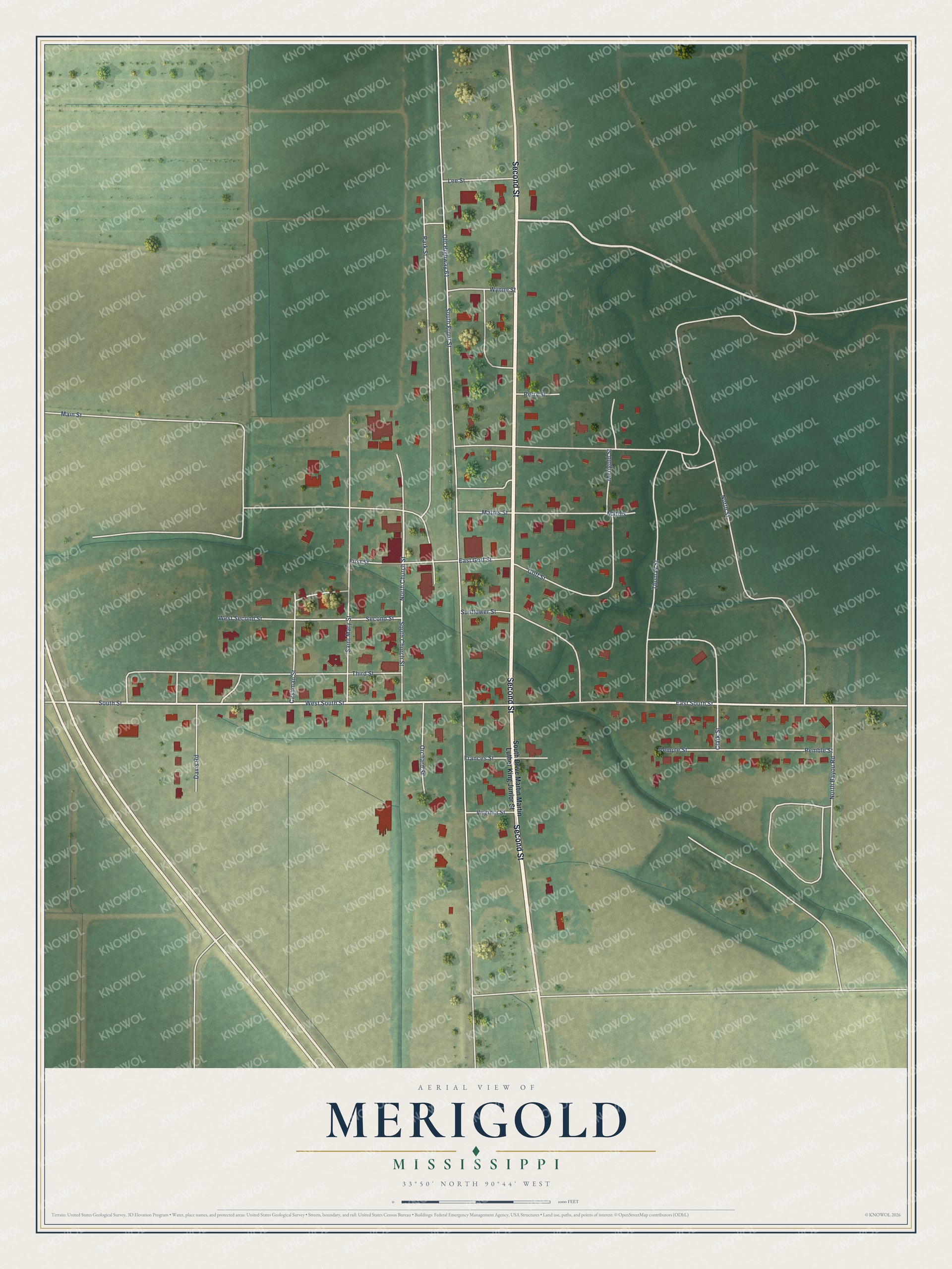 Watermarked full-map preview of Merigold, Mississippi