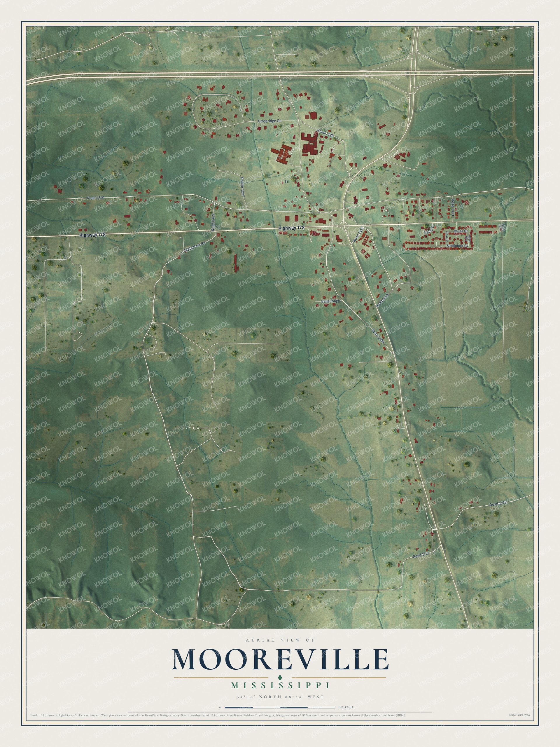 Watermarked full-map preview of Mooreville, Mississippi