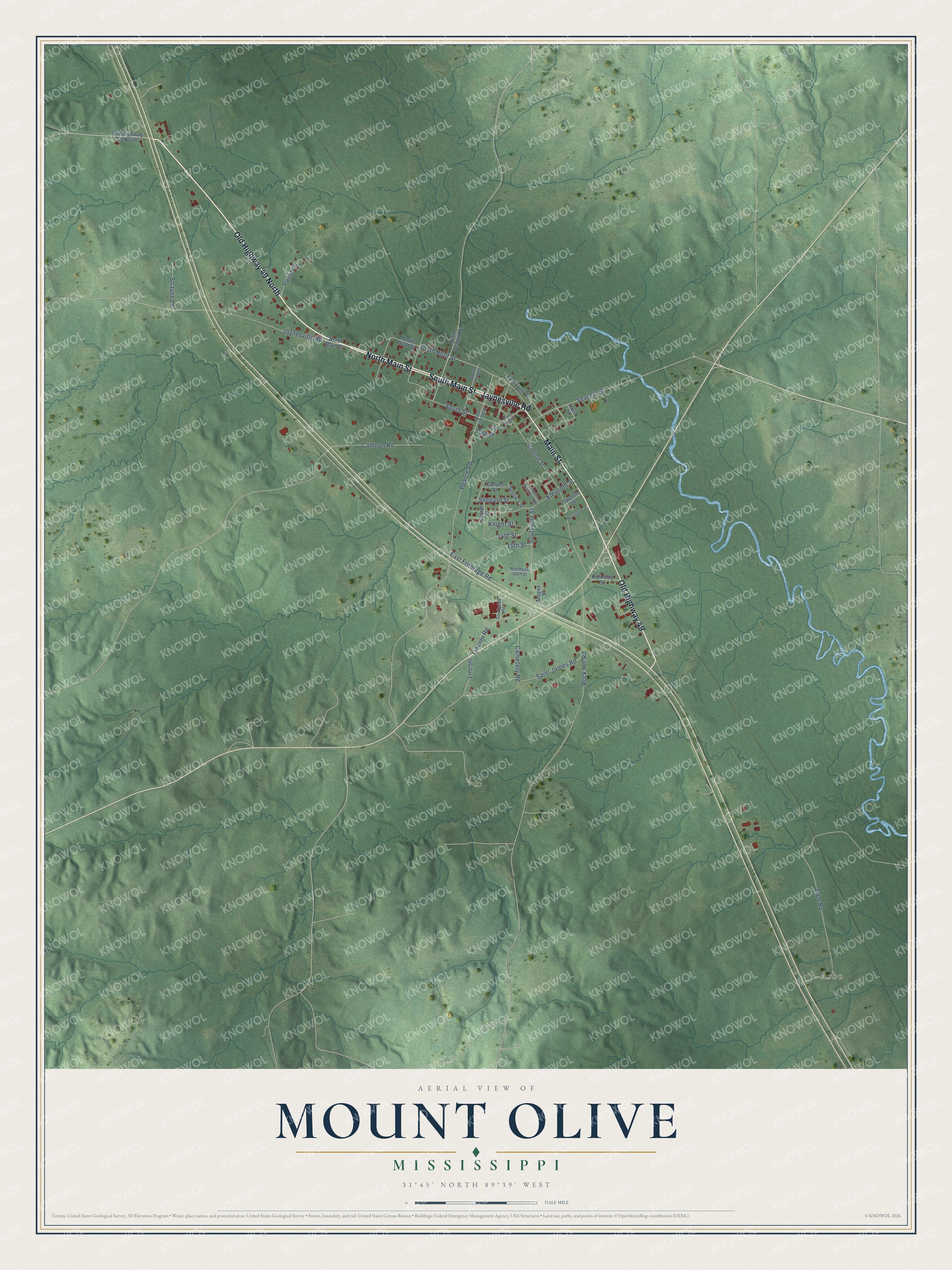 Watermarked full-map preview of Mount Olive, Mississippi