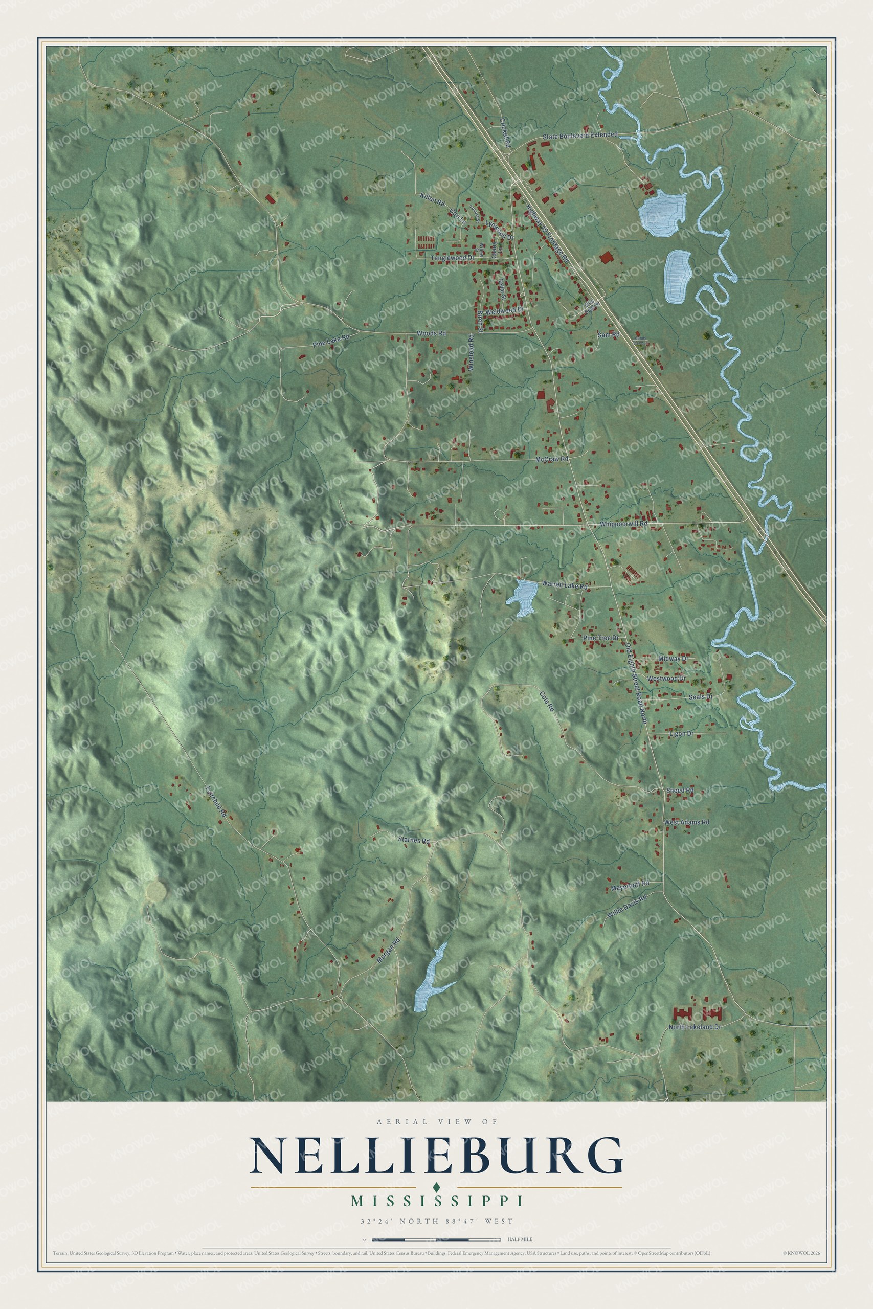 Watermarked full-map preview of Nellieburg, Mississippi