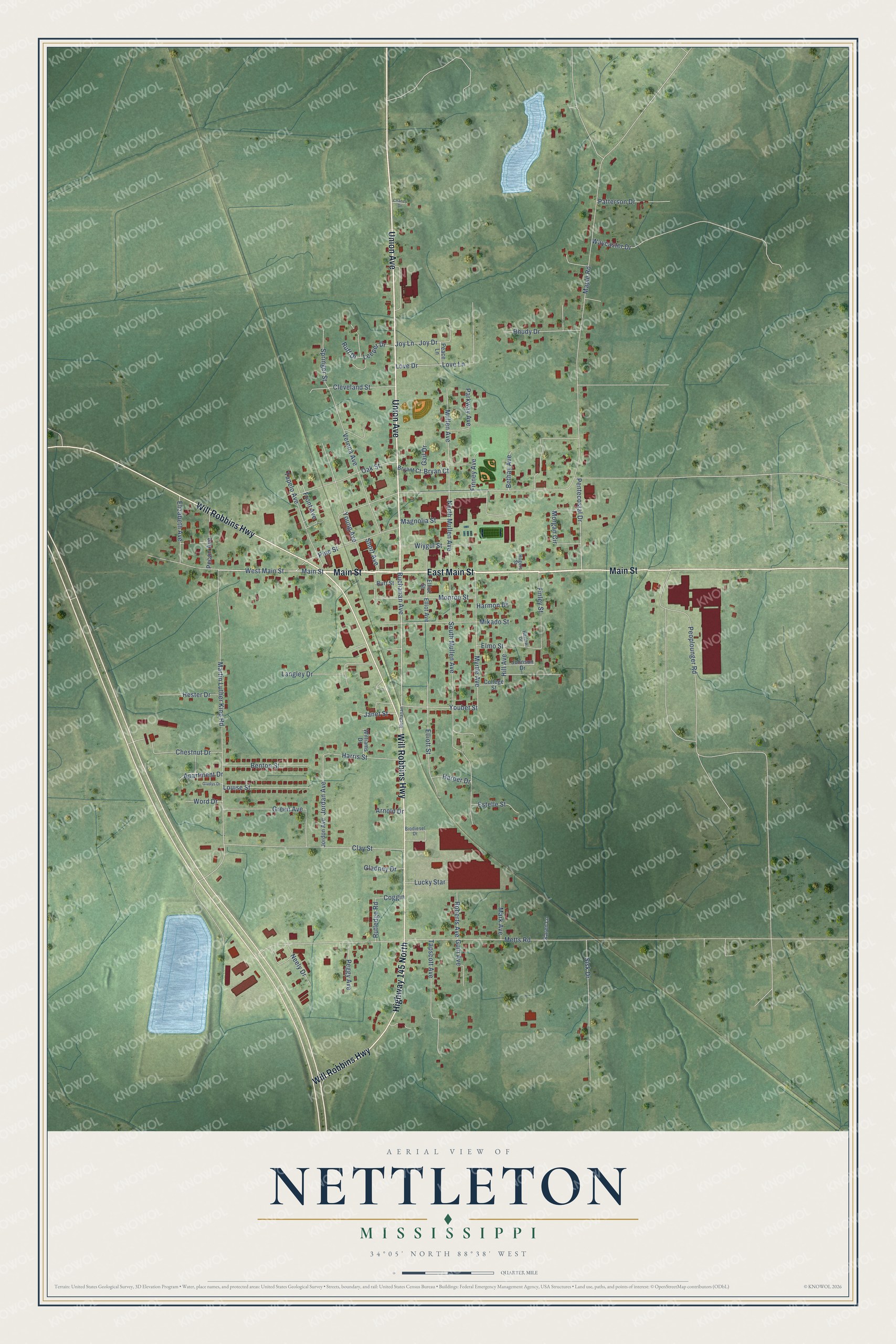 Watermarked full-map preview of Nettleton, Mississippi