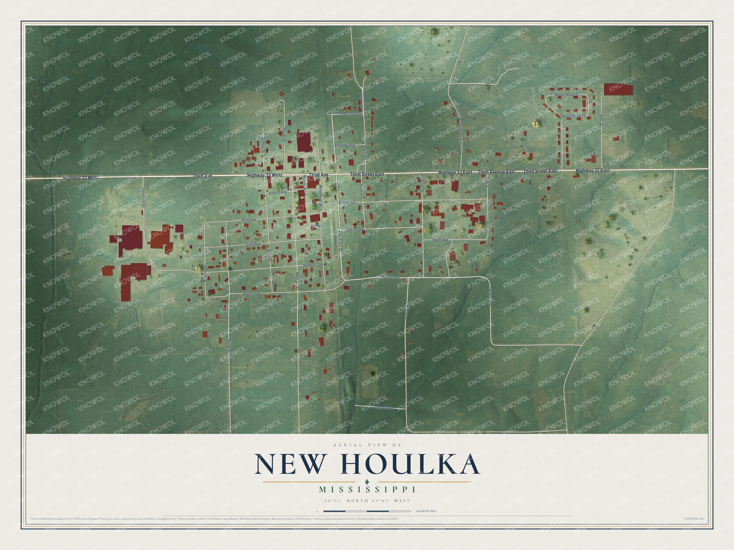 Watermarked full-map preview of New Houlka, Mississippi